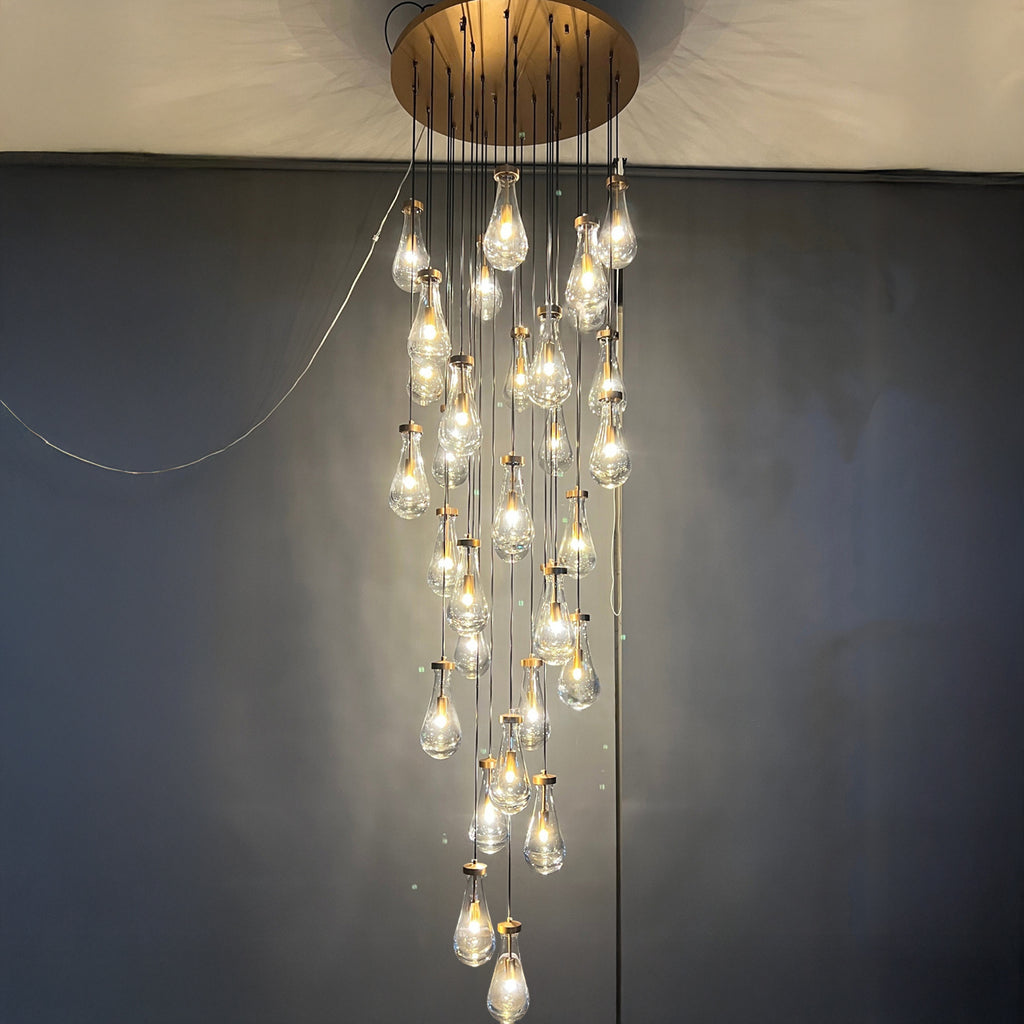 32 Inch Raindrop Glass Long Chandelier – Lachryma