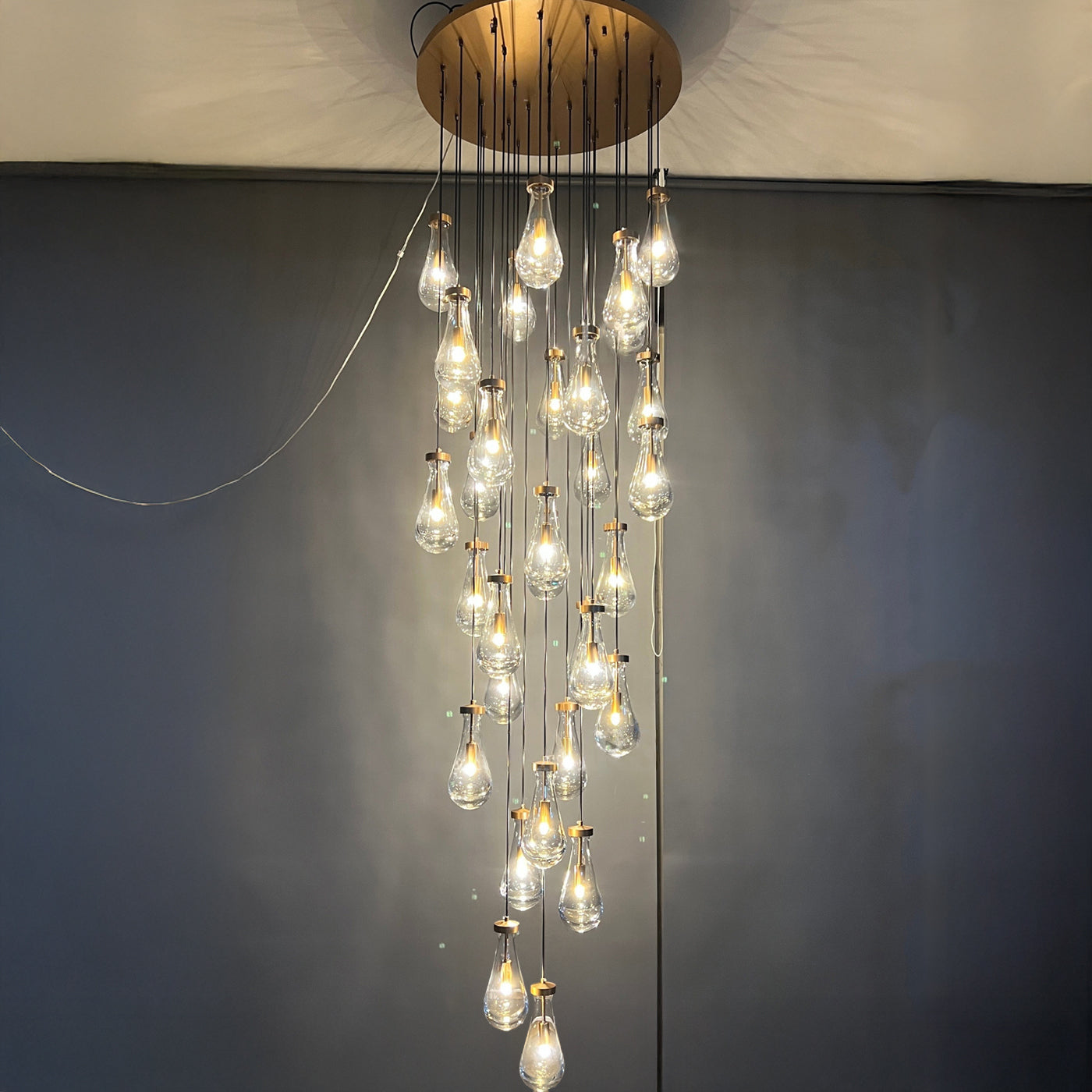 32 Inch Raindrop Glass Long Chandelier – Lachryma