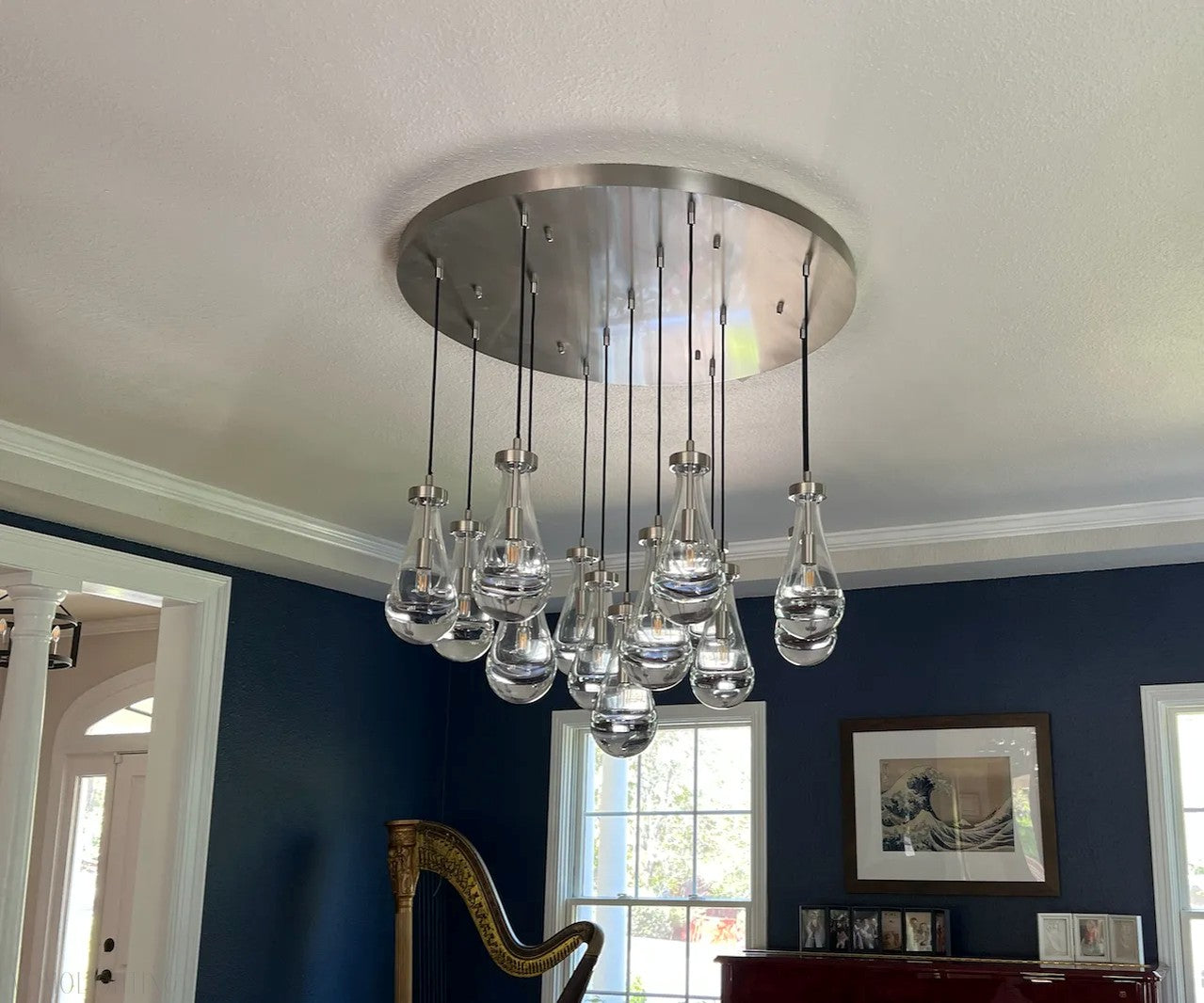 36 Inch Raindrop Glass Round Chandelier – Ava