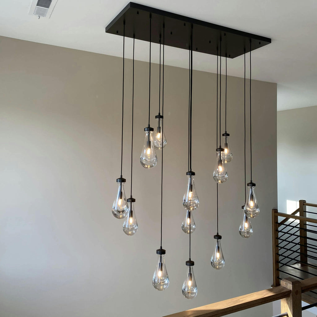 48 Inch Raindrop Glass Linear Chandelier – Ava