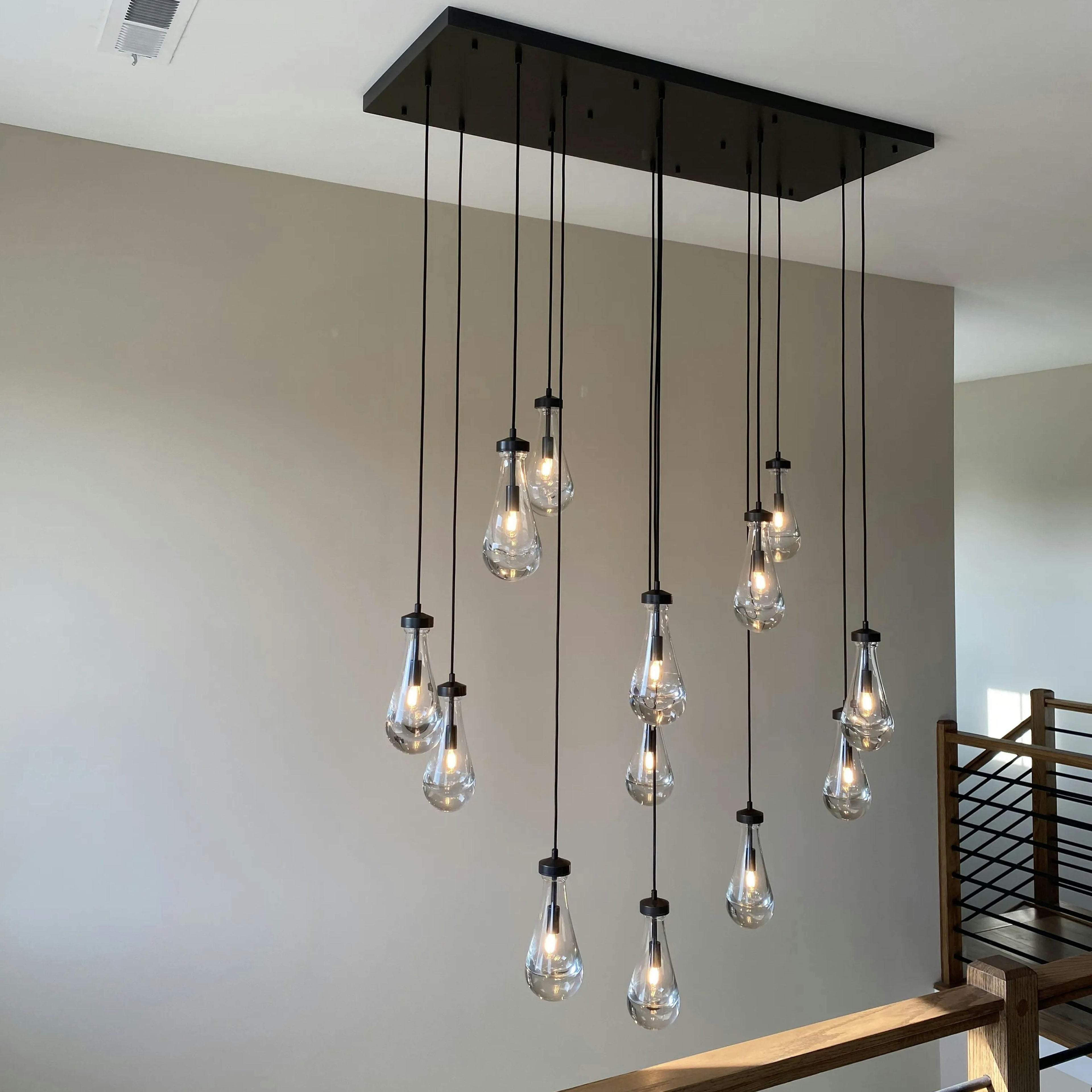 48 Inch Raindrop Glass Linear Chandelier – Ava
