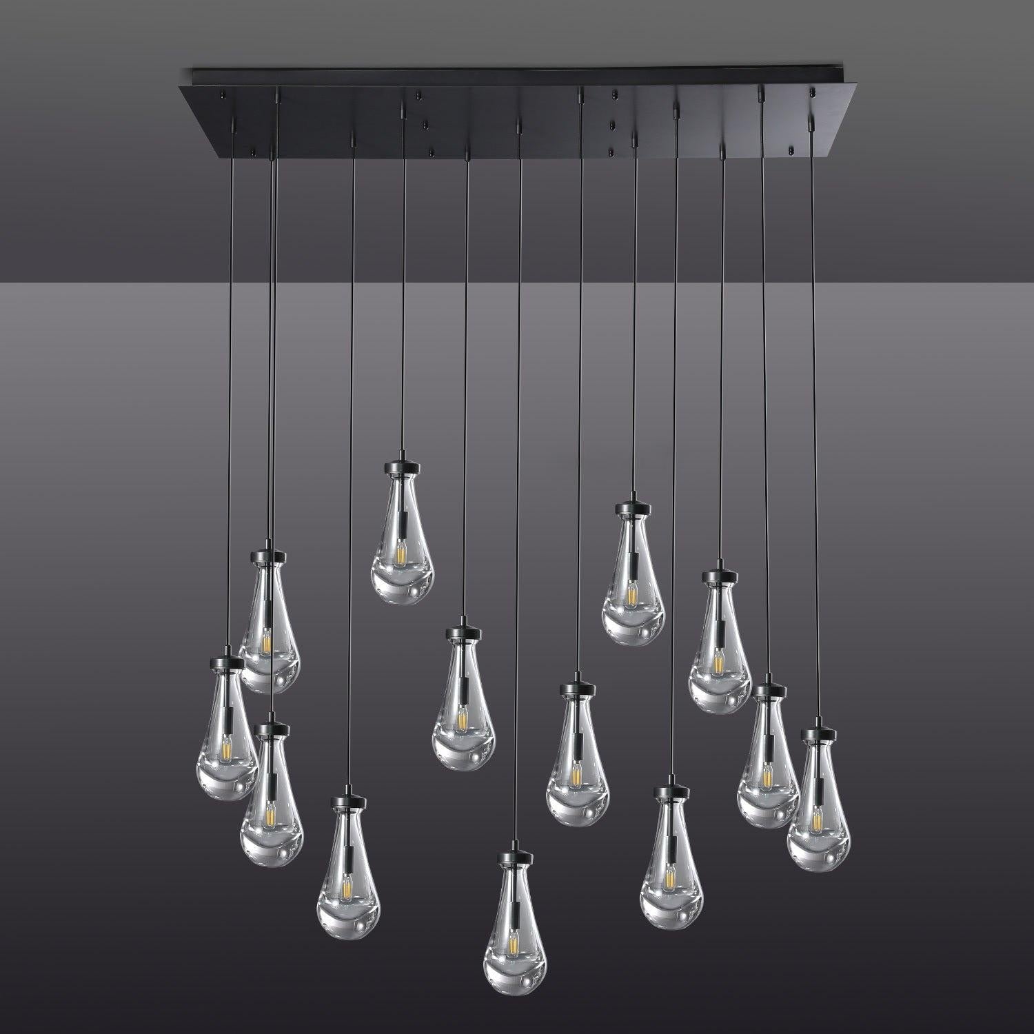 48 Inch Raindrop Glass Linear Chandelier – Ava