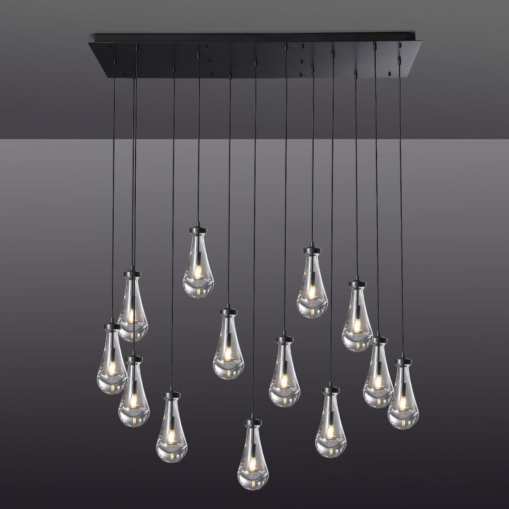 48 Inch Raindrop Glass Linear Chandelier – Ava