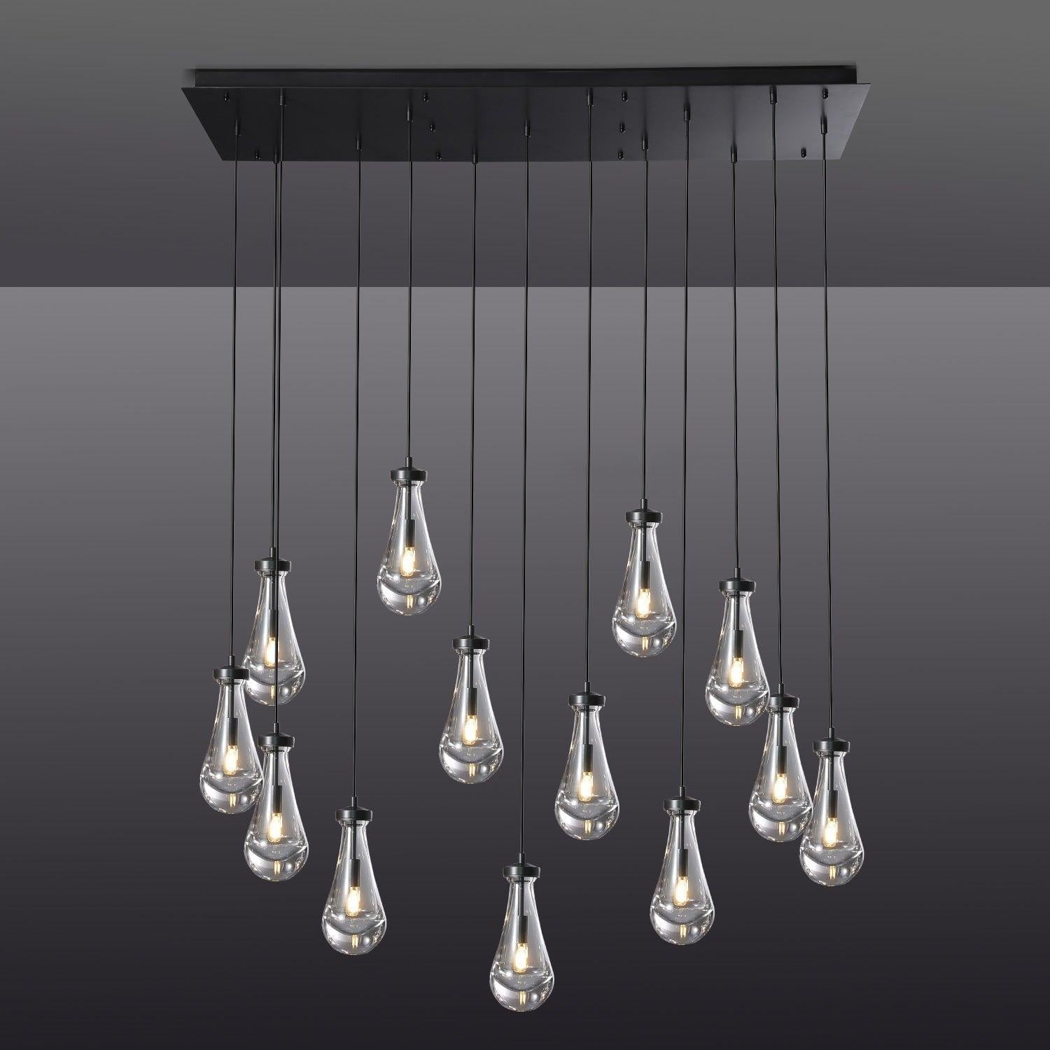 48 Inch Raindrop Glass Linear Chandelier – Ava