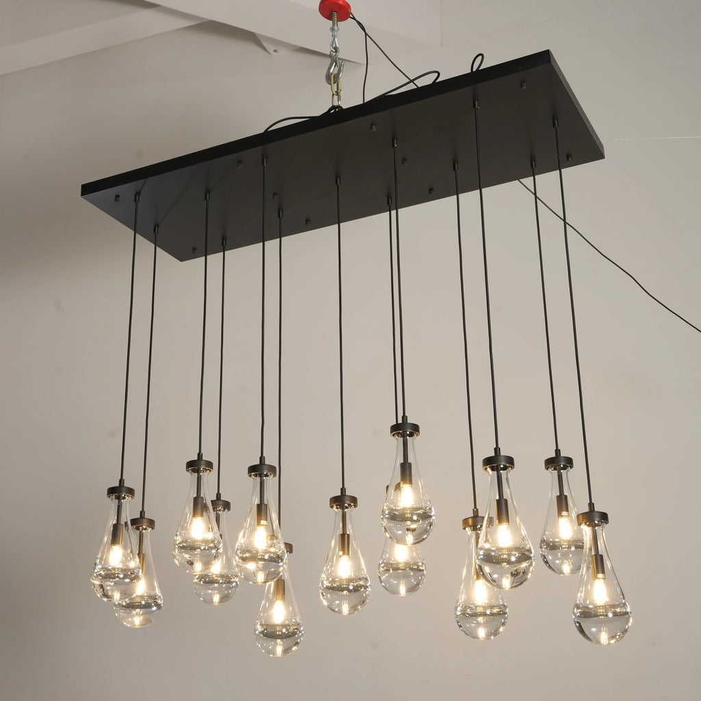 54 Inch Rectangular Raindrop Glass Chandelier – Lachryma