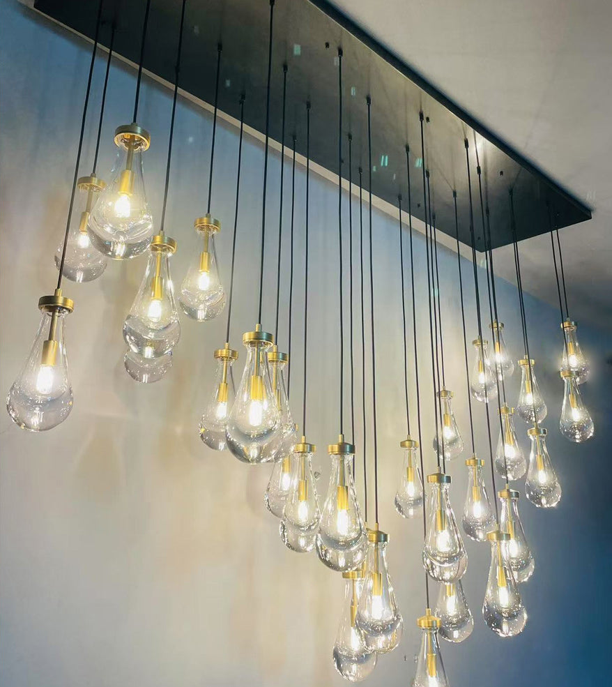 72 Inch Raindrop Glass Linear Chandelier – Ava