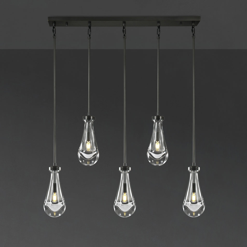 36 Inch Raindrop Glass Linear Rod Chandelier – Lachryma