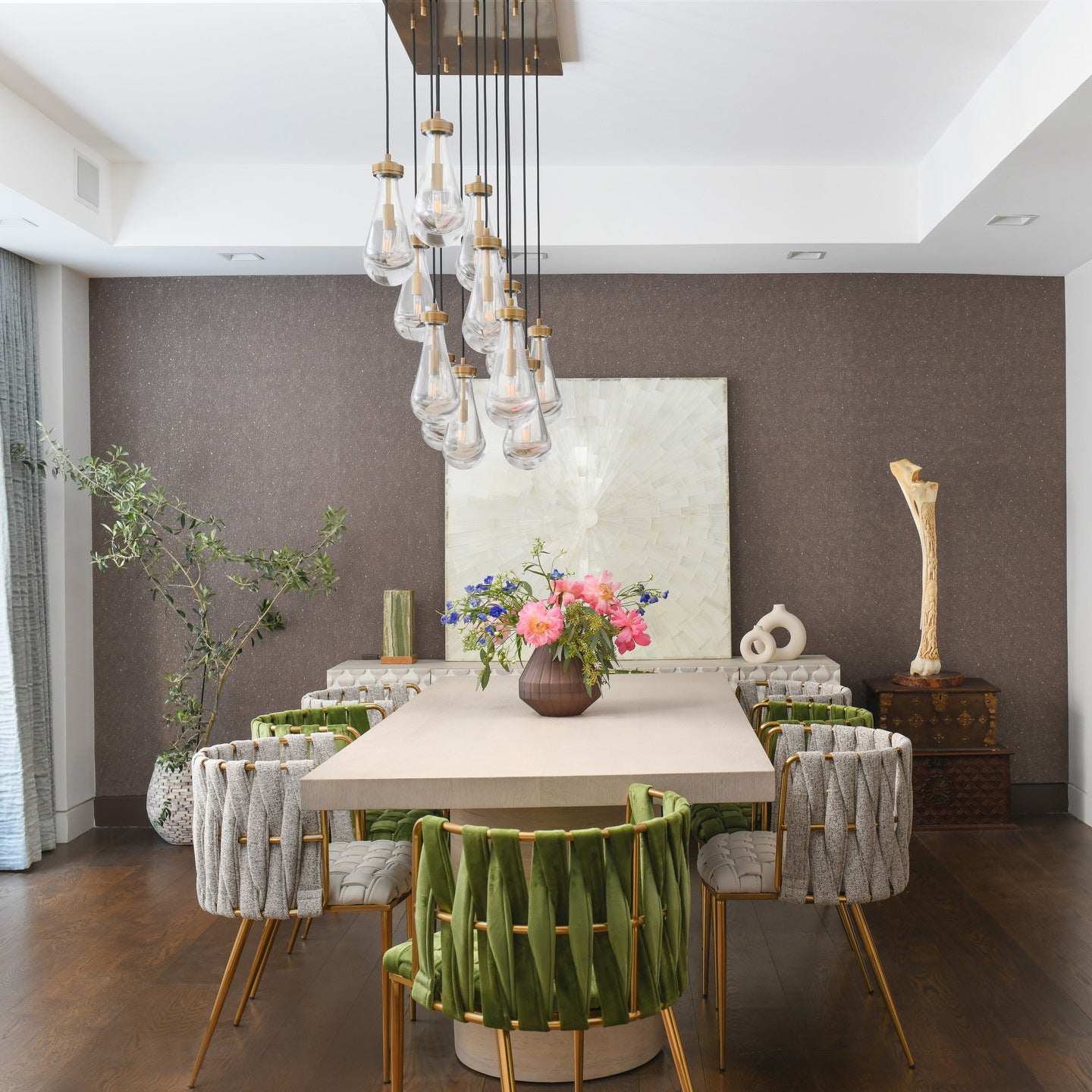 48 Inch Raindrop Glass Linear Chandelier – Ava