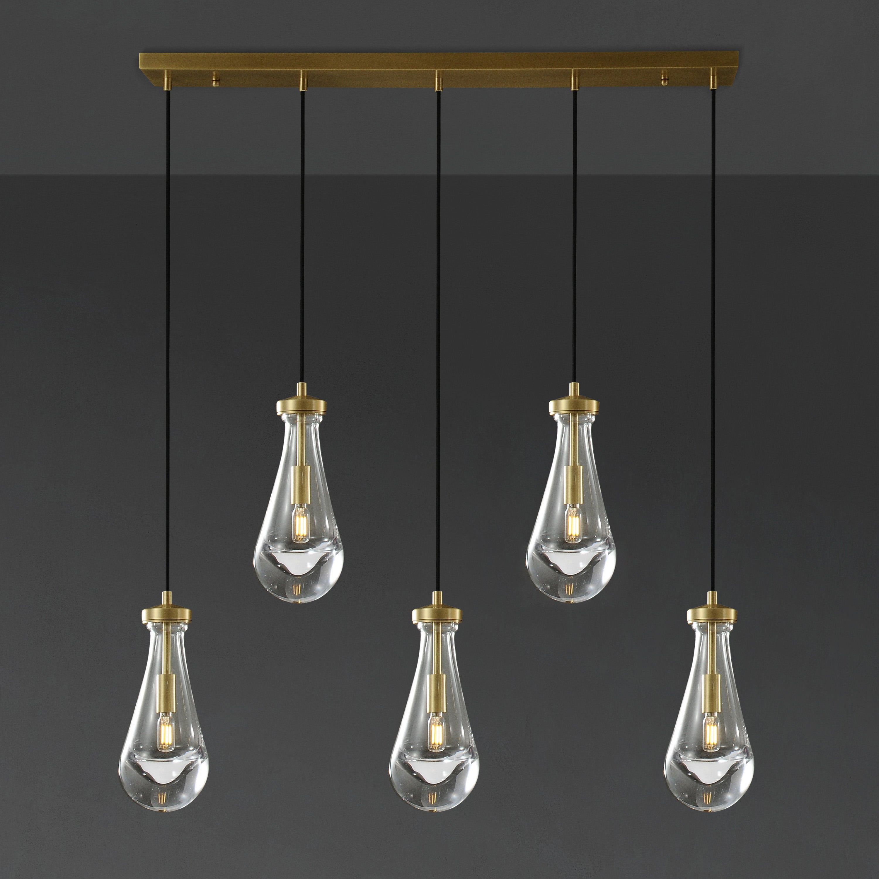 36 Inch Raindrop Glass Linear Cord Chandelier – Lachryma
