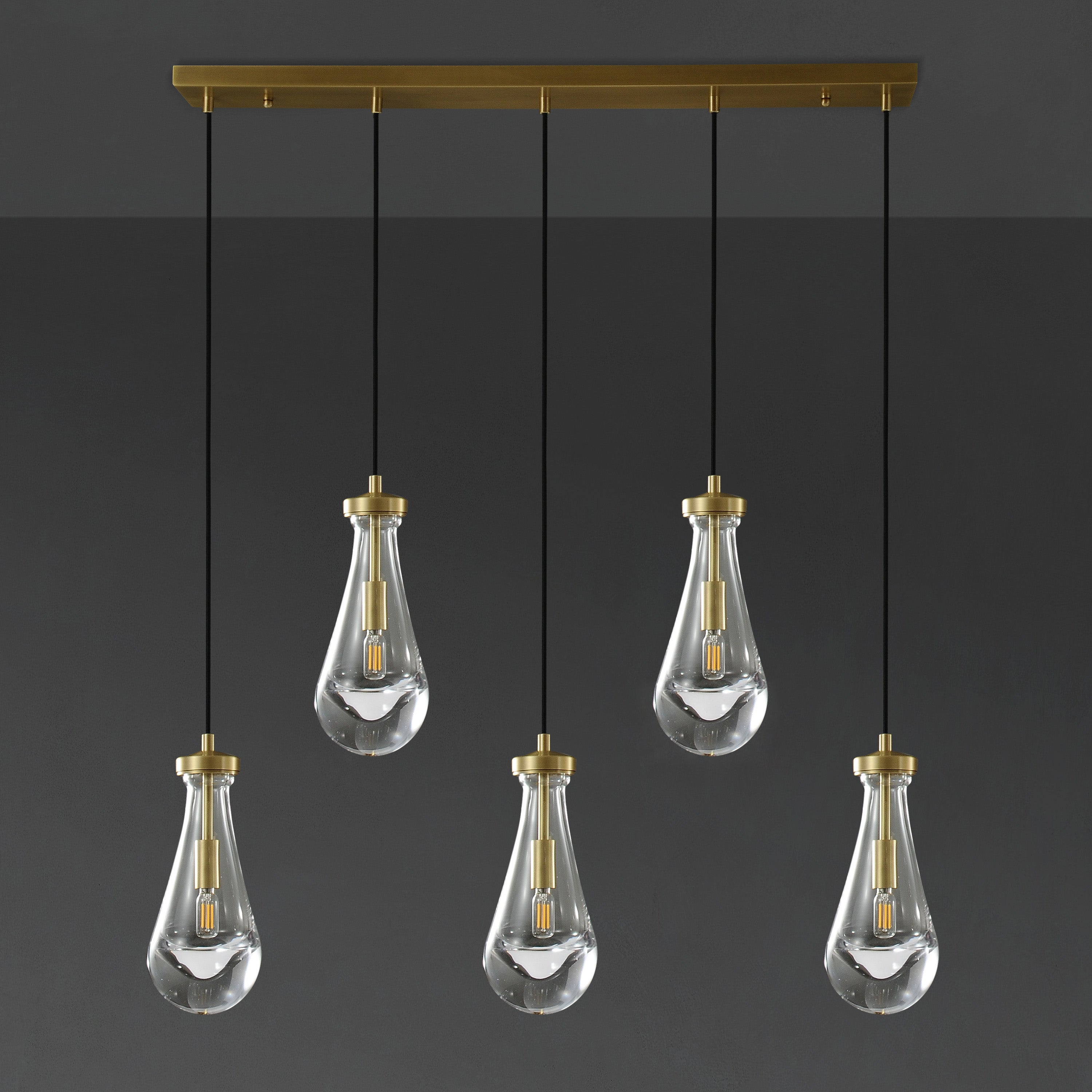 36 Inch Raindrop Glass Linear Cord Chandelier – Lachryma
