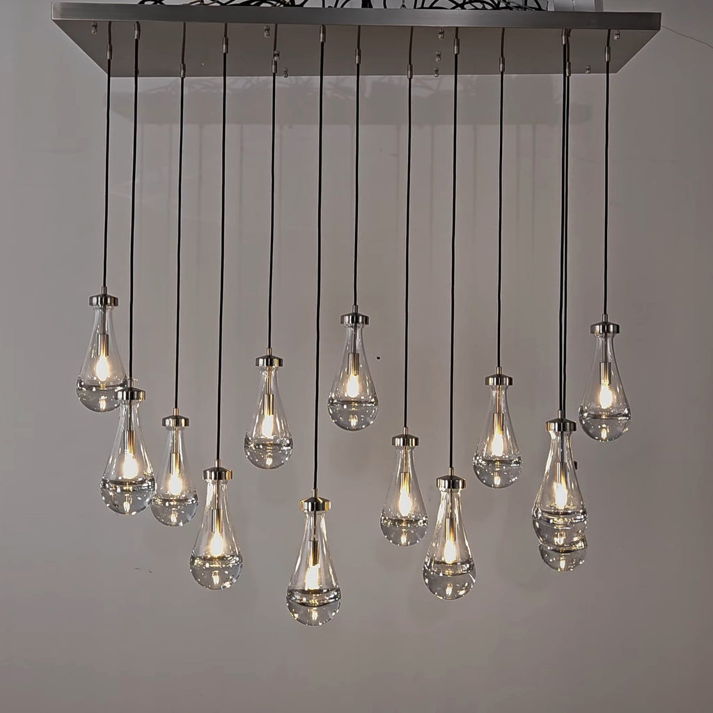 54 Inch Rectangular Raindrop Glass Chandelier – Lachryma