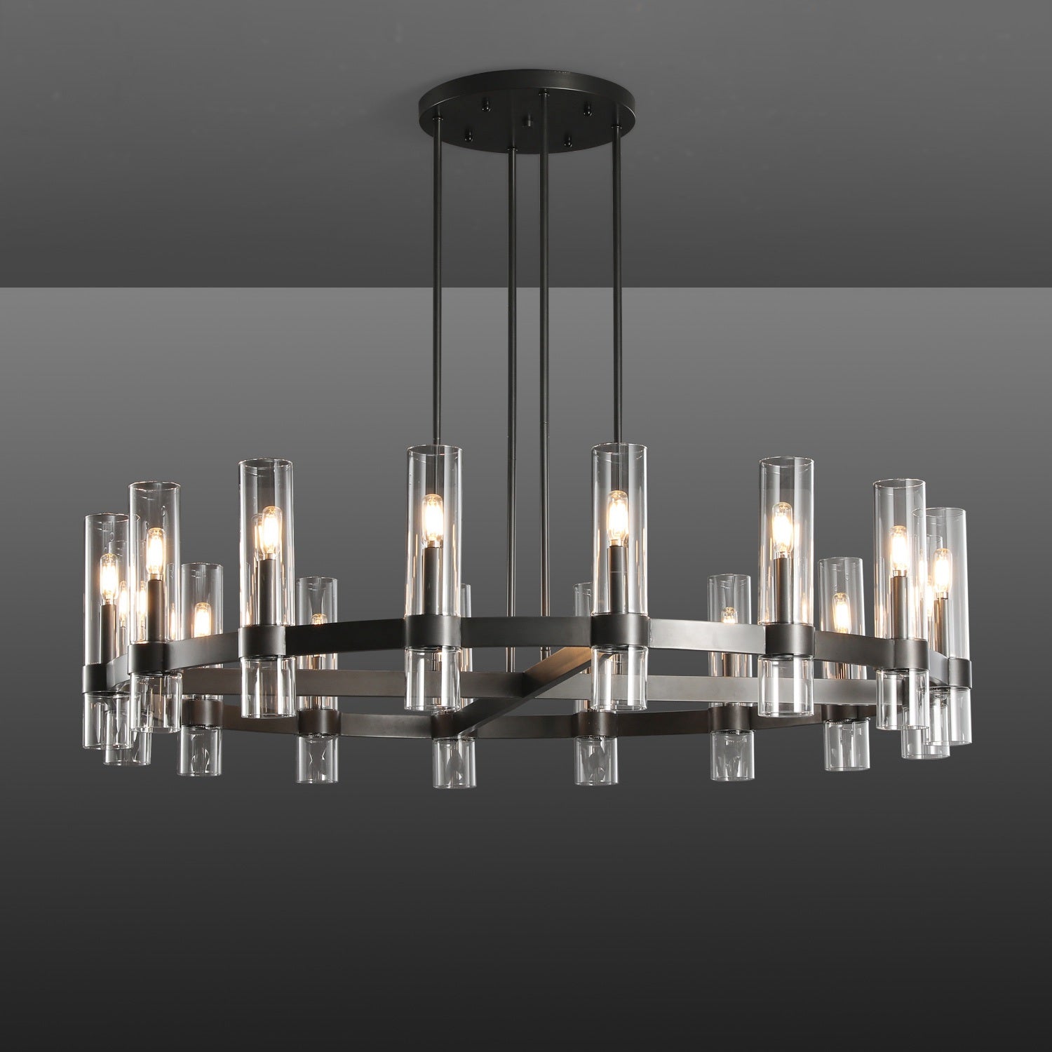 48 Inch Cylindrical Glass Candle Round Chandelier - Ravelle