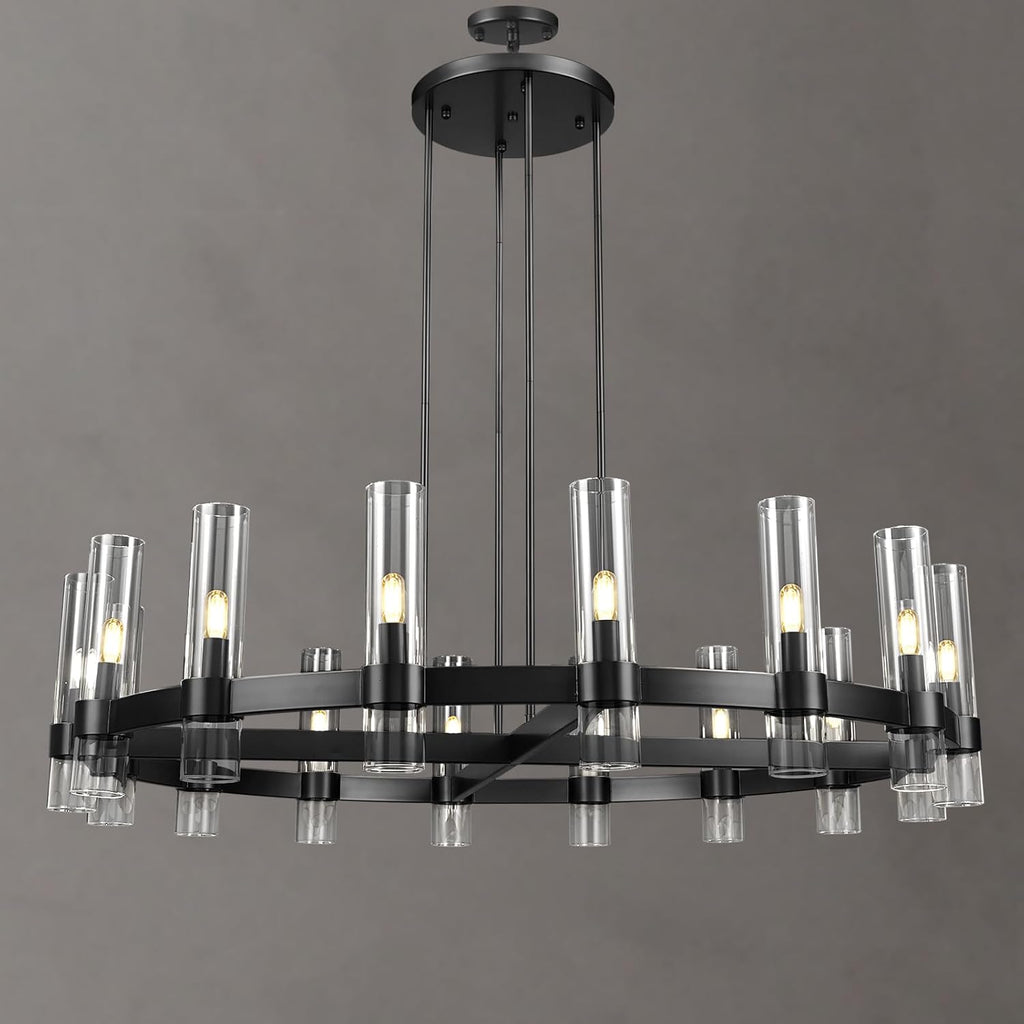 48 Inch Cylindrical Glass Candle Round Chandelier - Ravelle