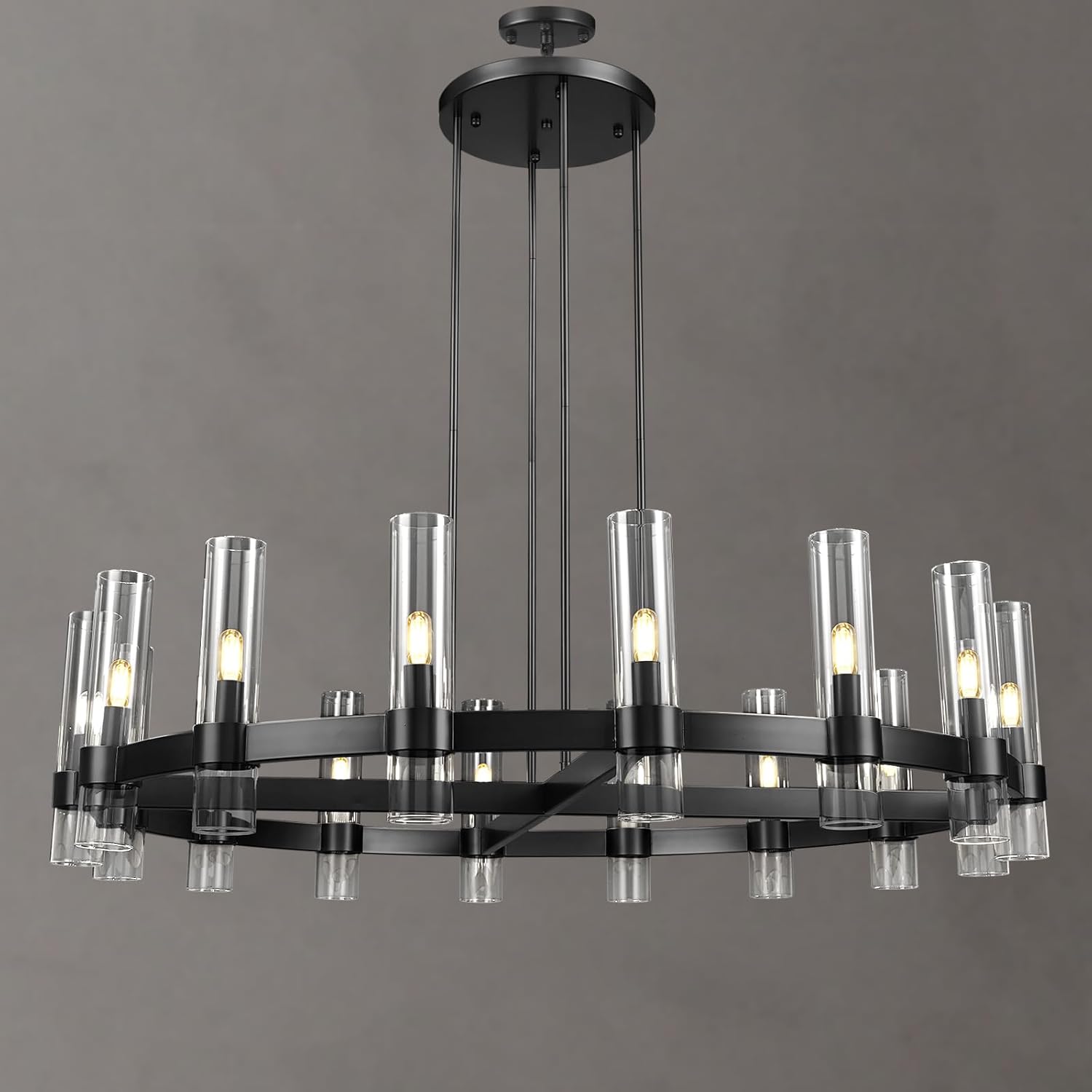 48 Inch Cylindrical Glass Candle Round Chandelier - Ravelle