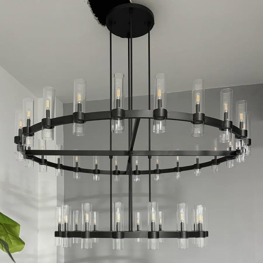72 Inch Cylinder Glass Two-Tier Candle Chandelier - Ravelle