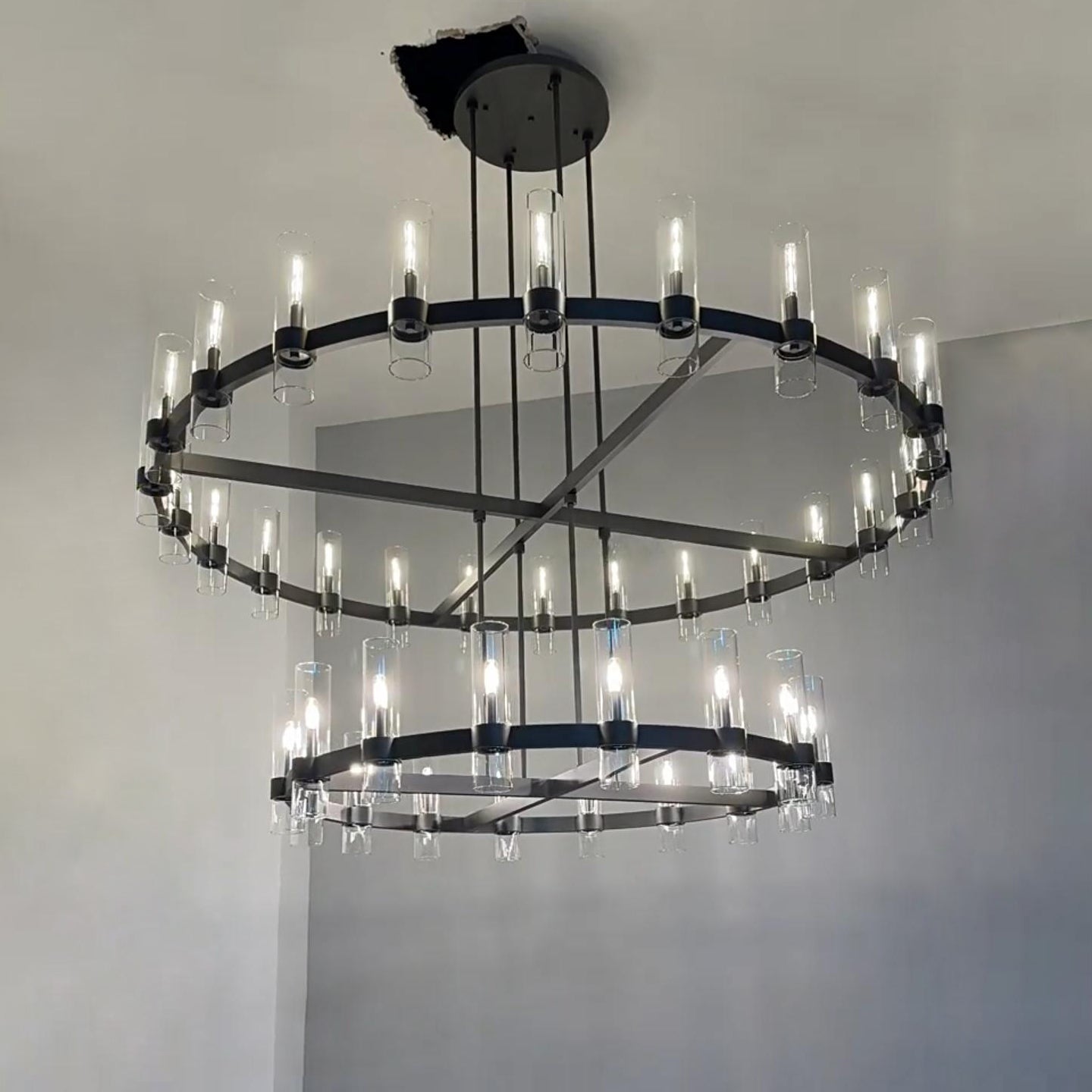 72 Inch Cylinder Glass Two-Tier Candle Chandelier - Ravelle