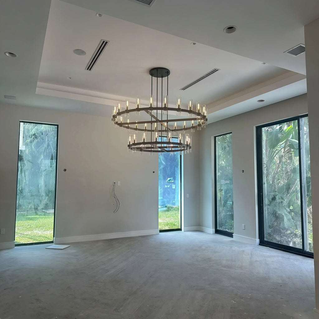 72 Inch Cylinder Glass Candle Two-Tier Chandelier - Ravelle