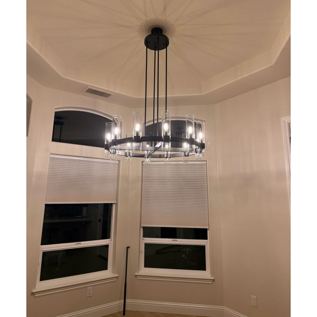 36 Inch Cylindrical Glass Candle Round Chandelier - Ravelle