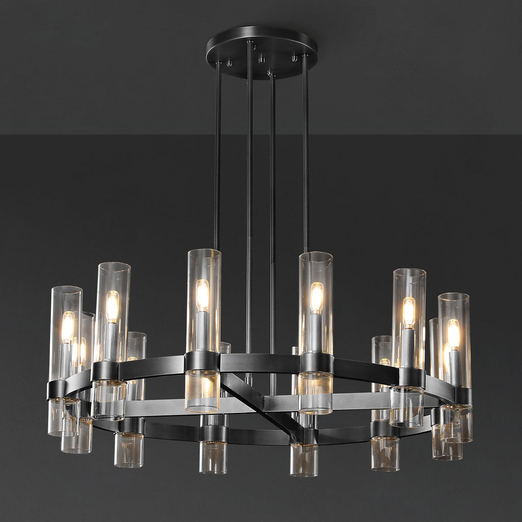 36 Inch Cylindrical Glass Candle Round Chandelier - Ravelle