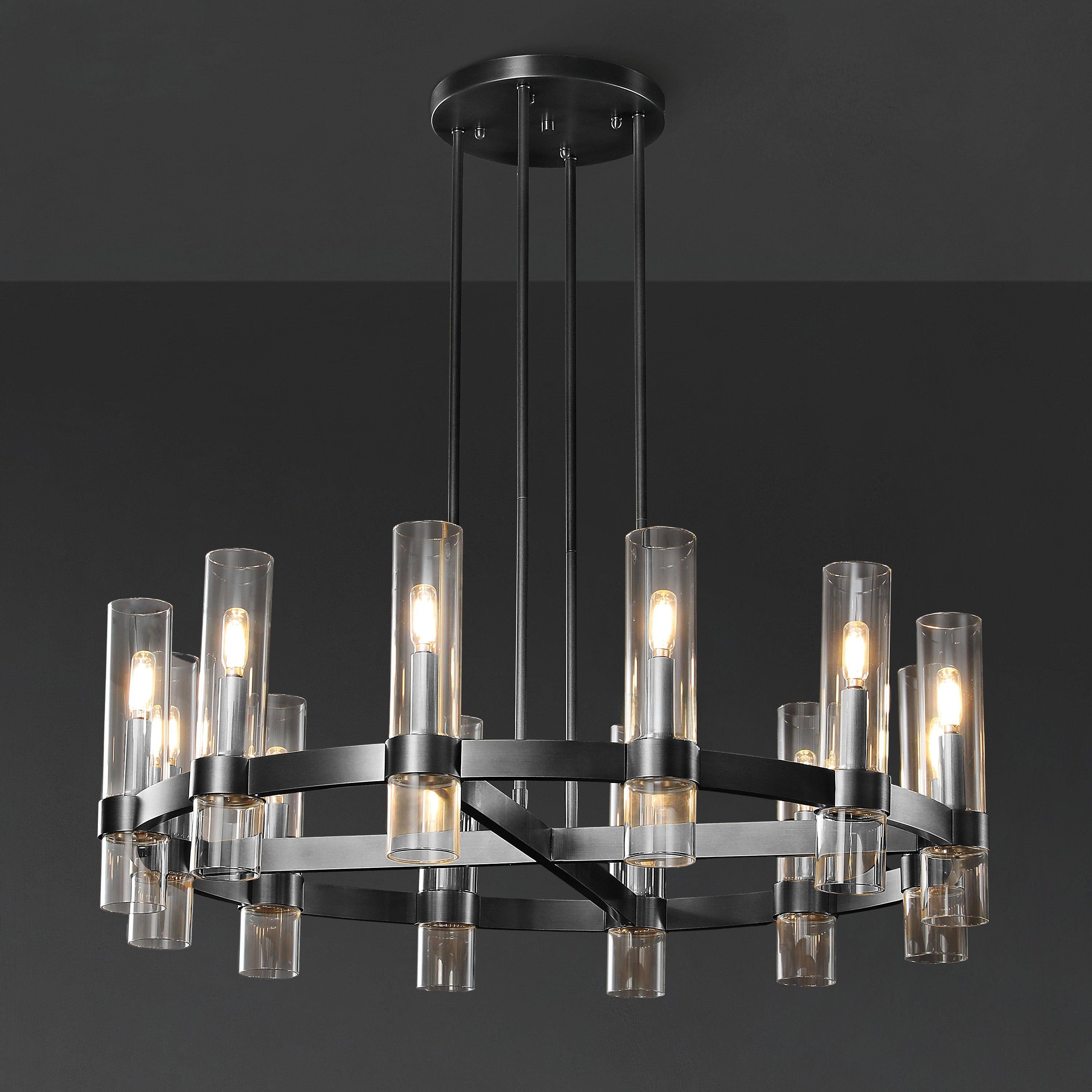 36 Inch Cylindrical Glass Candle Round Chandelier - Ravelle