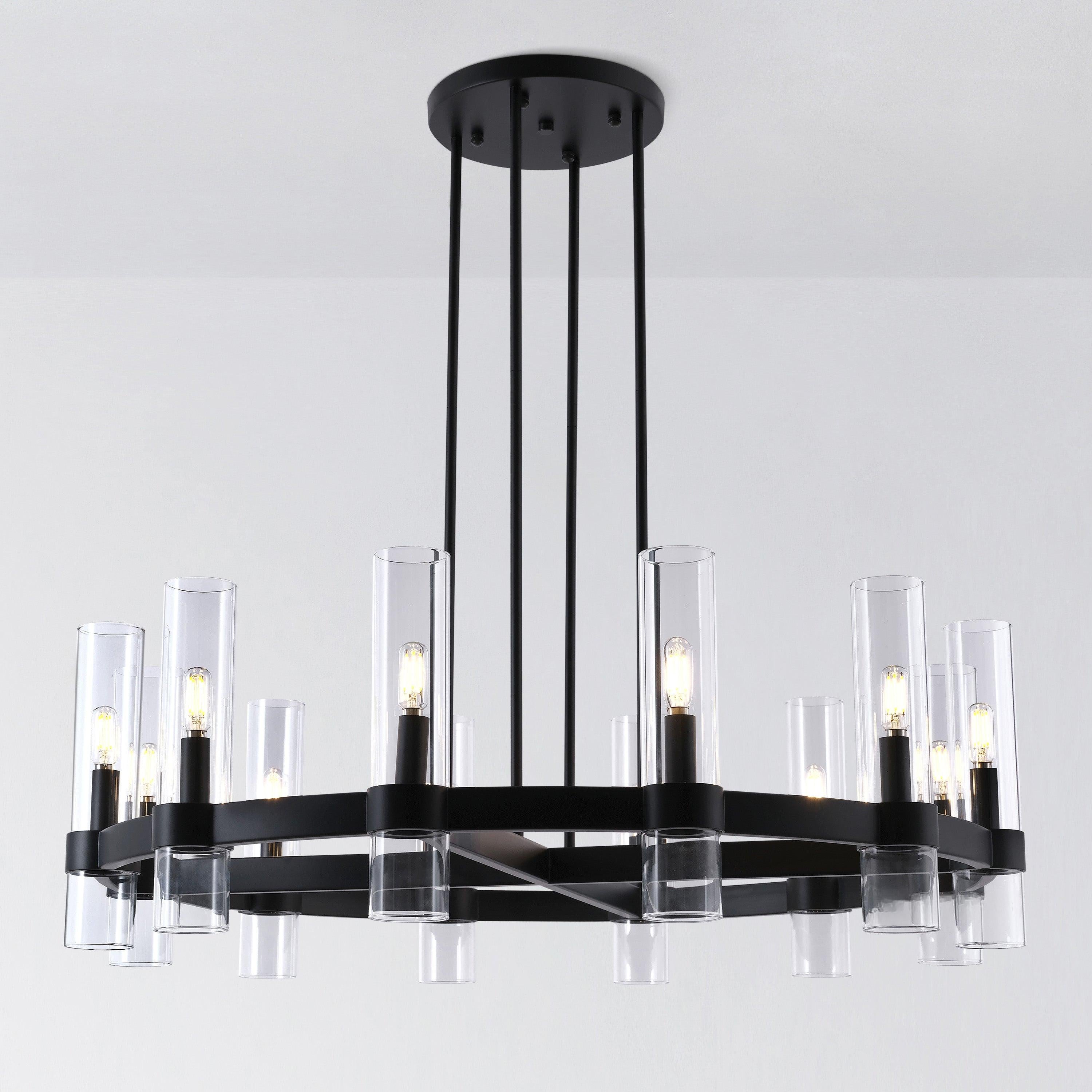 36 Inch Cylindrical Glass Candle Round Chandelier - Ravelle