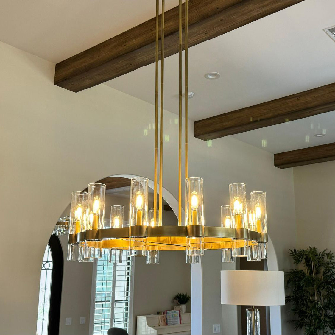 36 Inch Cylindrical Glass Candle Round Chandelier - Ravelle
