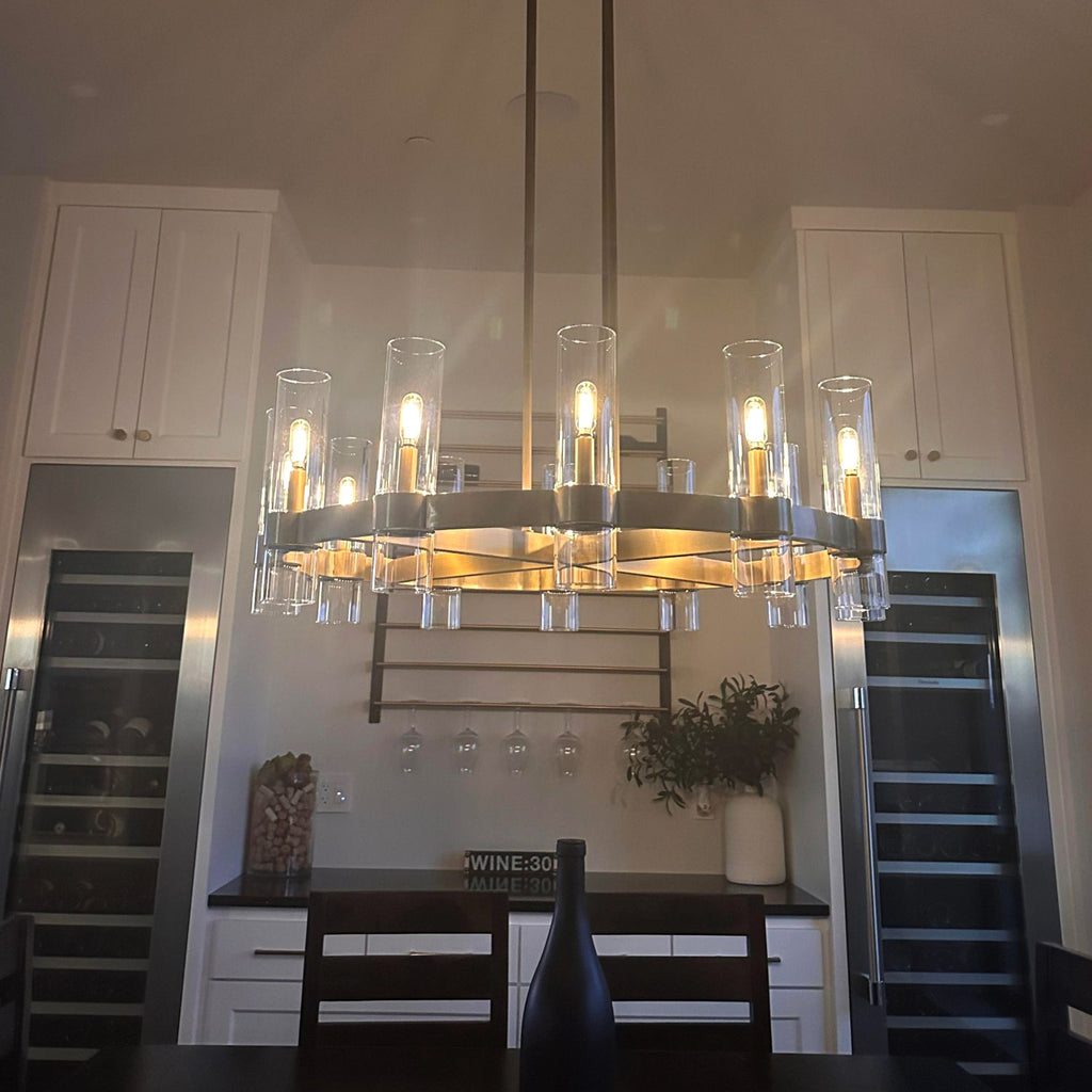36 Inch Cylindrical Glass Candle Round Chandelier - Ravelle