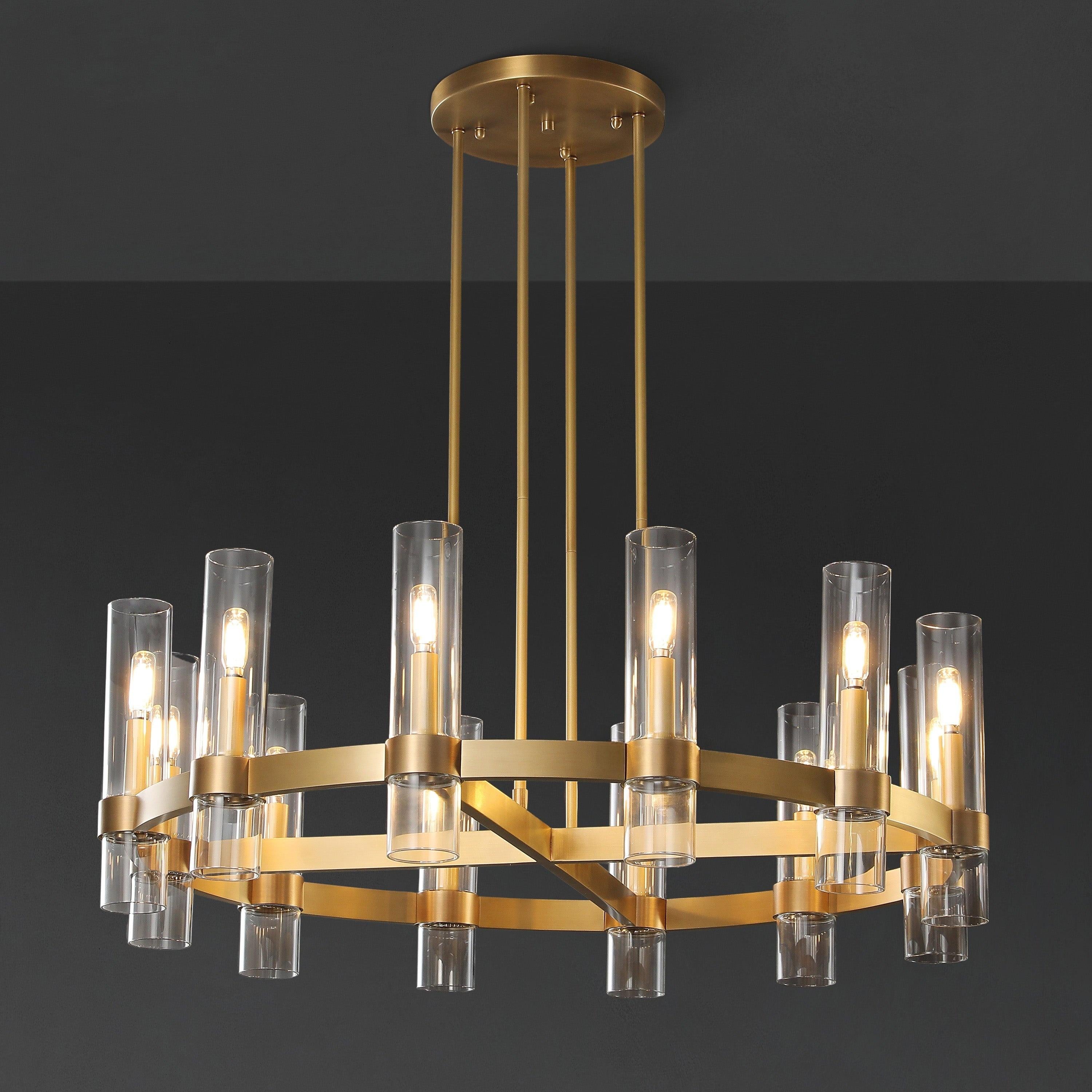 36 Inch Cylindrical Glass Candle Round Chandelier - Ravelle