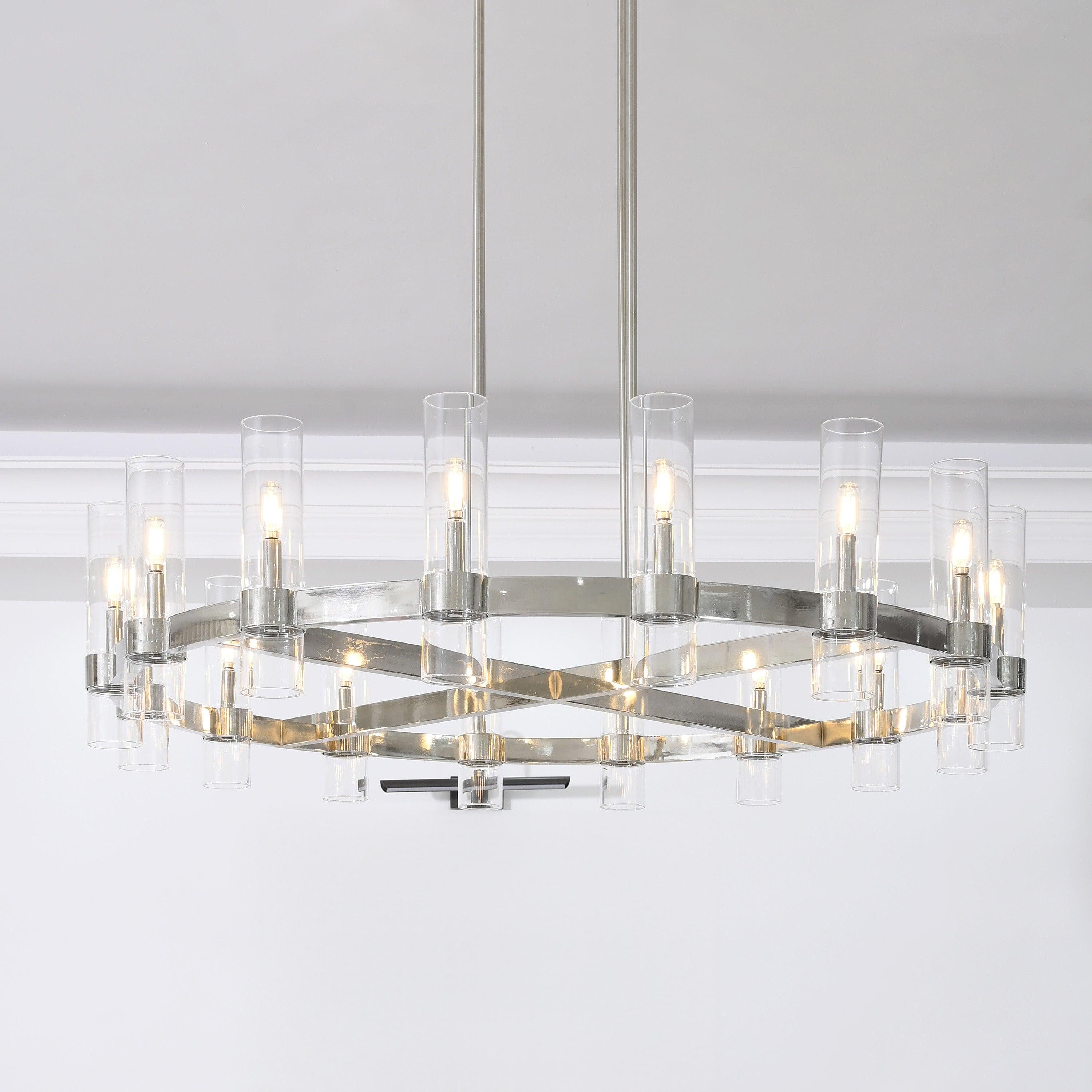 48 Inch Cylindrical Glass Candle Round Chandelier - Ravelle