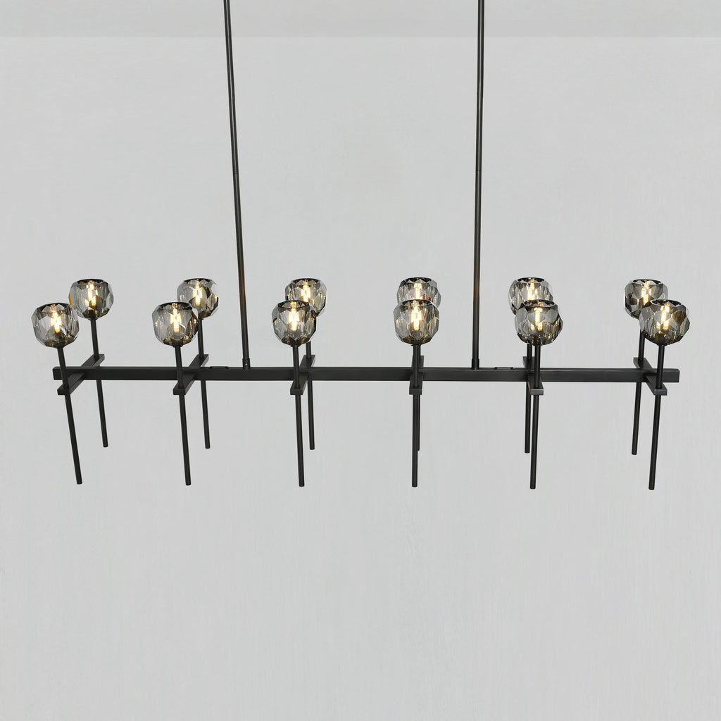 60 Inch Double Linear Smoked Crystal Globe Chandelier – Boule