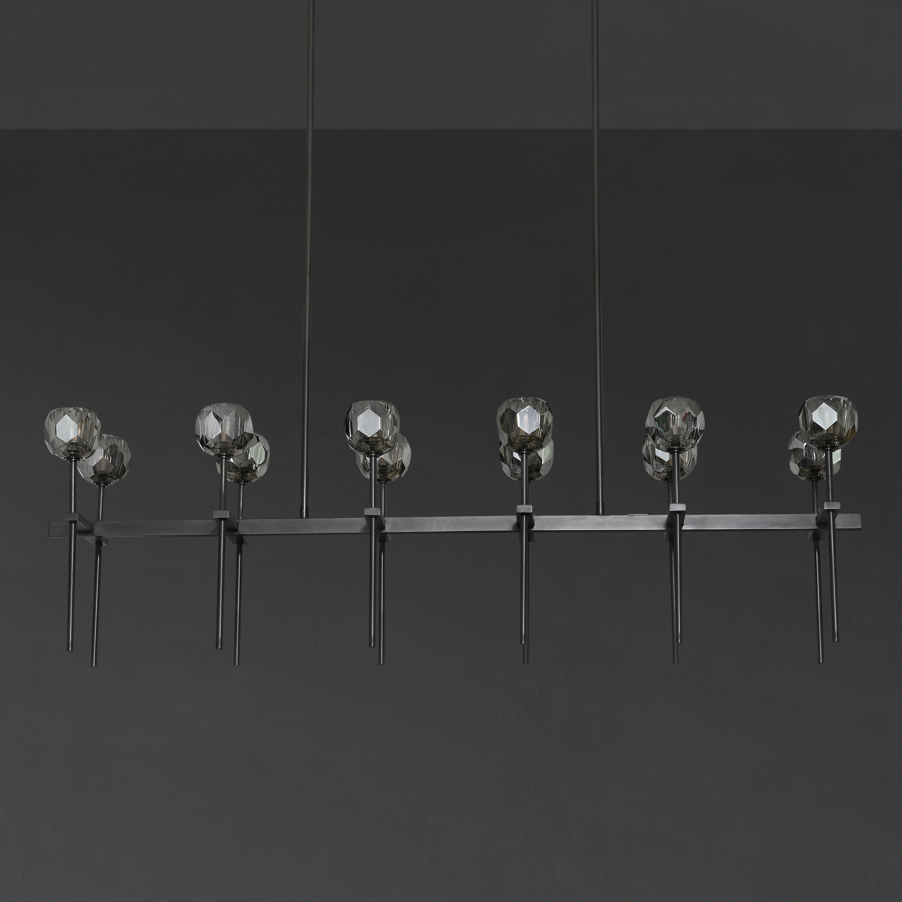 60 Inch Double Linear Smoked Crystal Globe Chandelier – Boule
