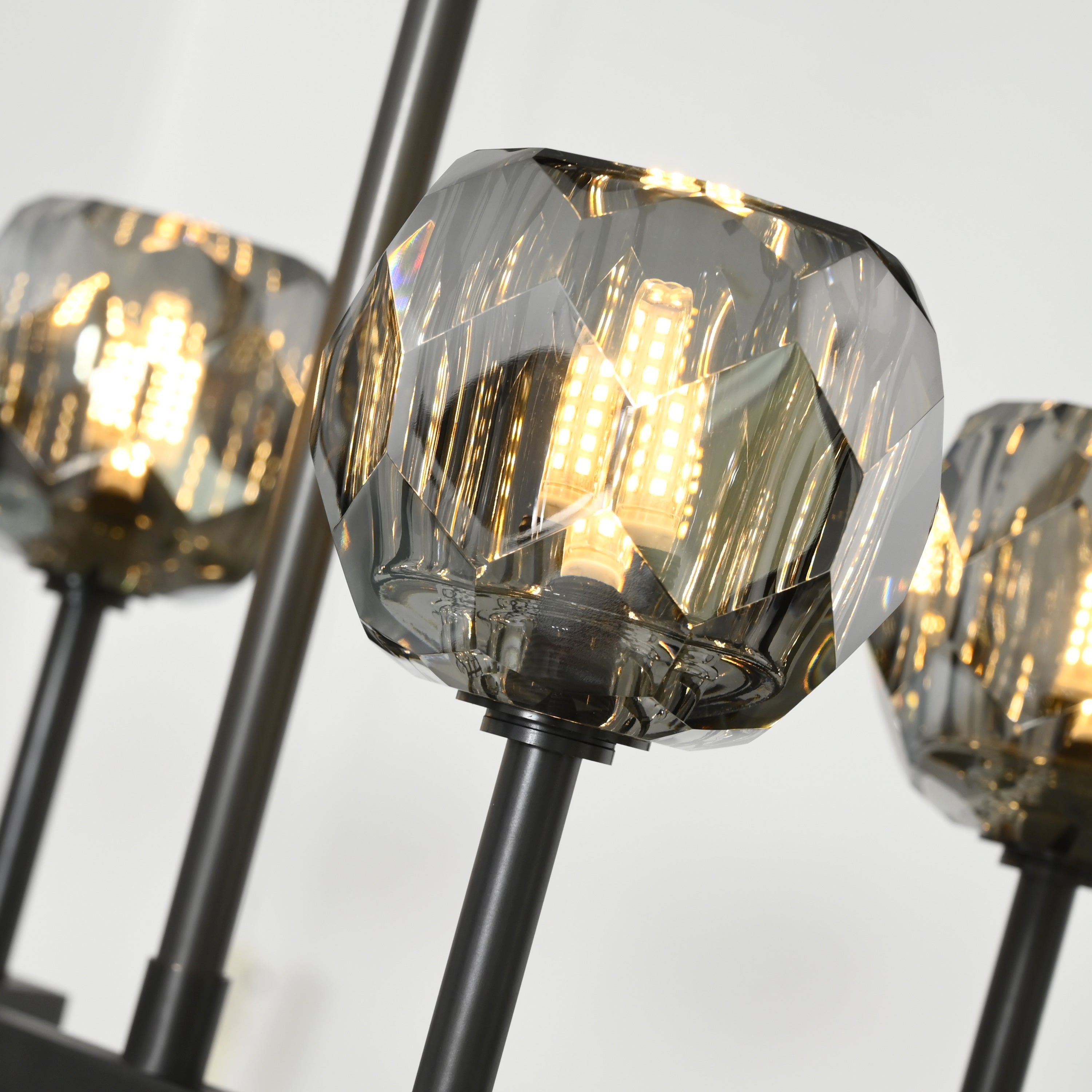 60 Inch Double Linear Smoked Crystal Globe Chandelier – Boule