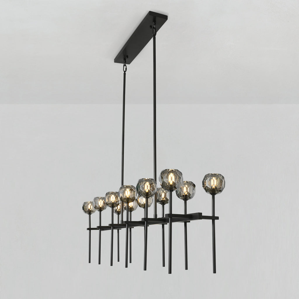 60 Inch Double Linear Smoked Crystal Globe Chandelier – Boule