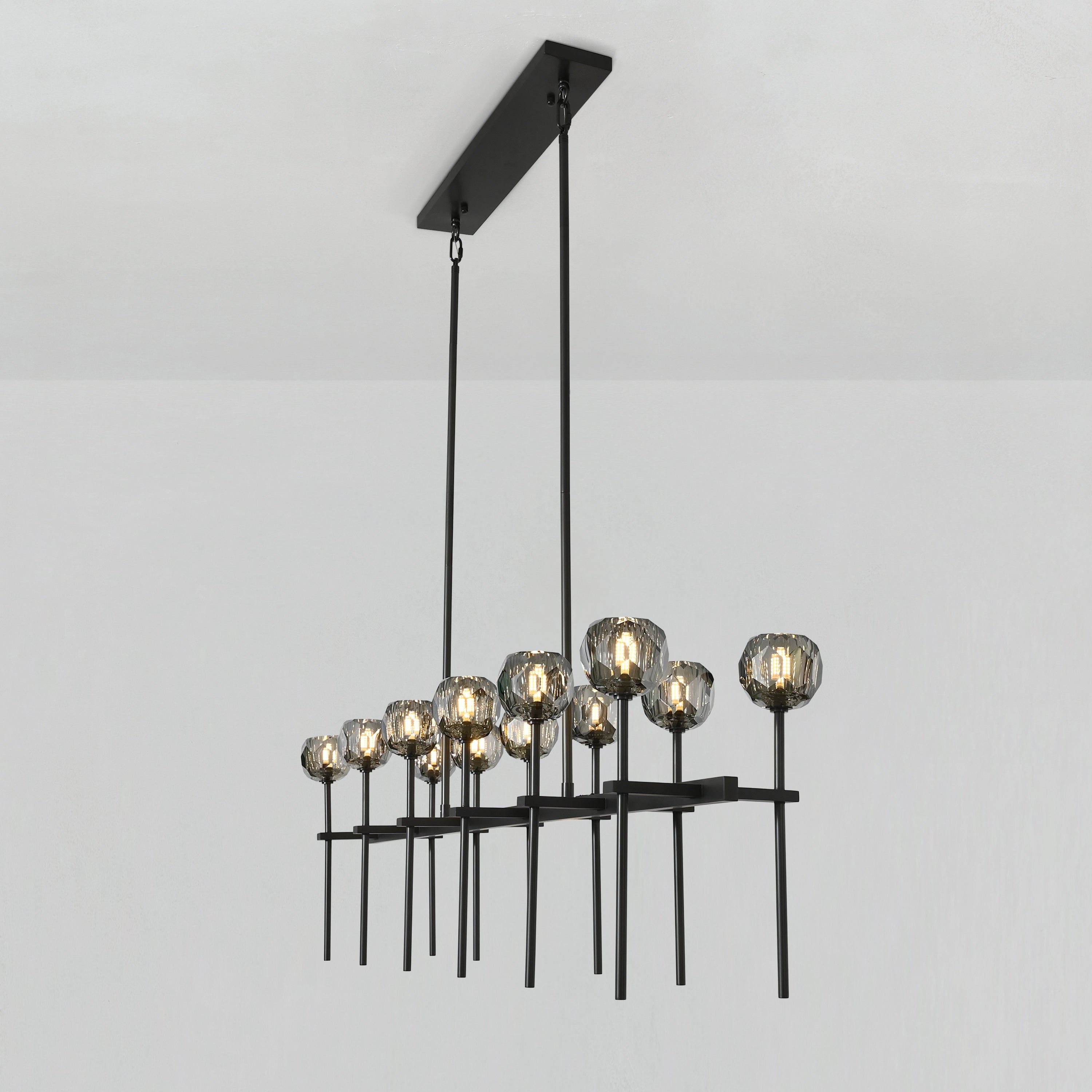 60 Inch Double Linear Smoked Crystal Globe Chandelier – Boule