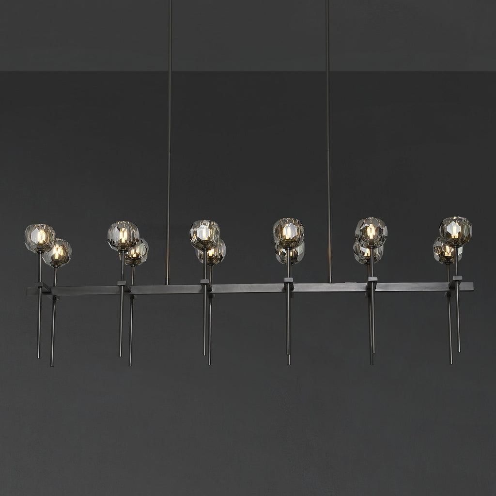 60 Inch Double Linear Smoked Crystal Globe Chandelier – Boule