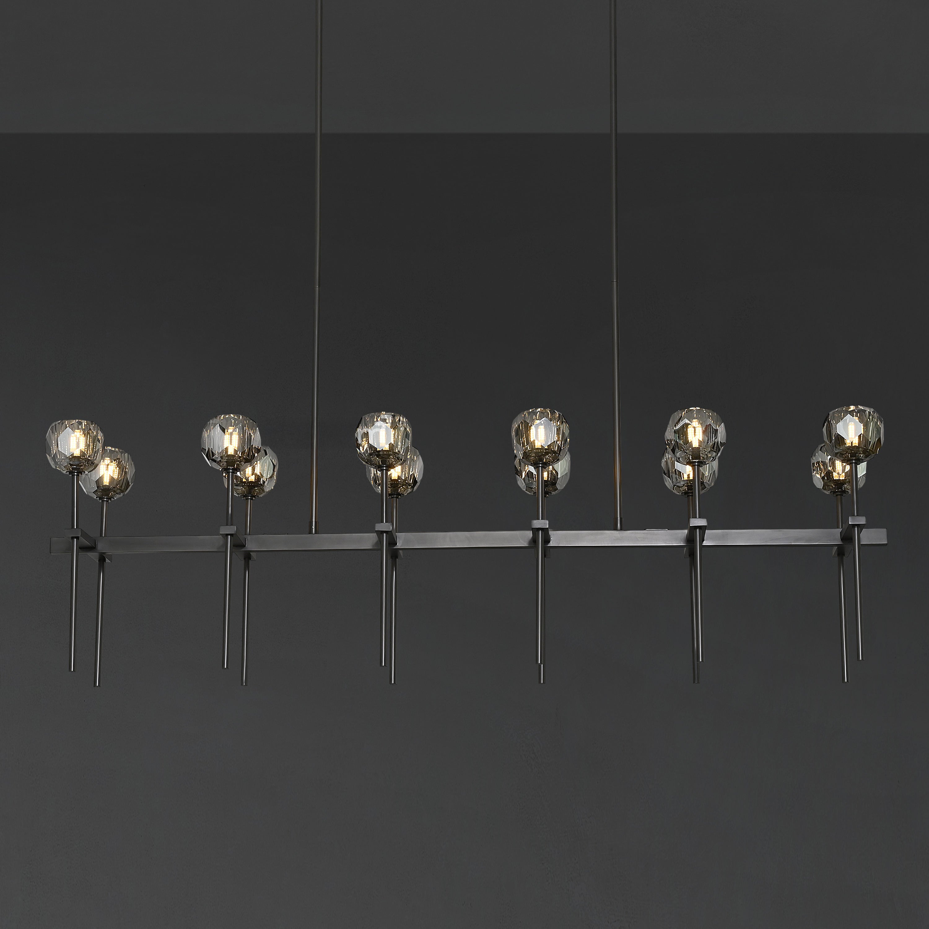 60 Inch Double Linear Smoked Crystal Globe Chandelier – Boule