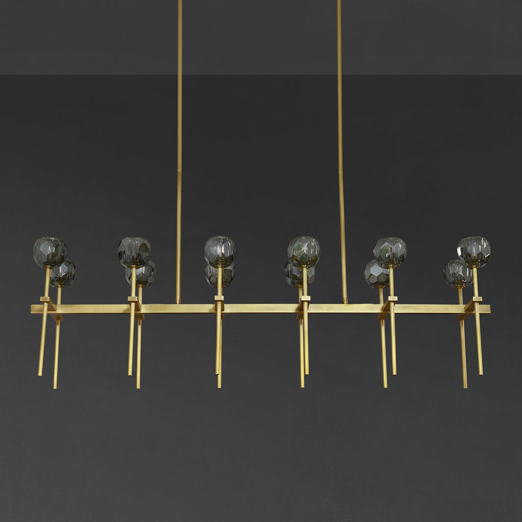 60 Inch Double Linear Smoked Crystal Globe Chandelier – Boule