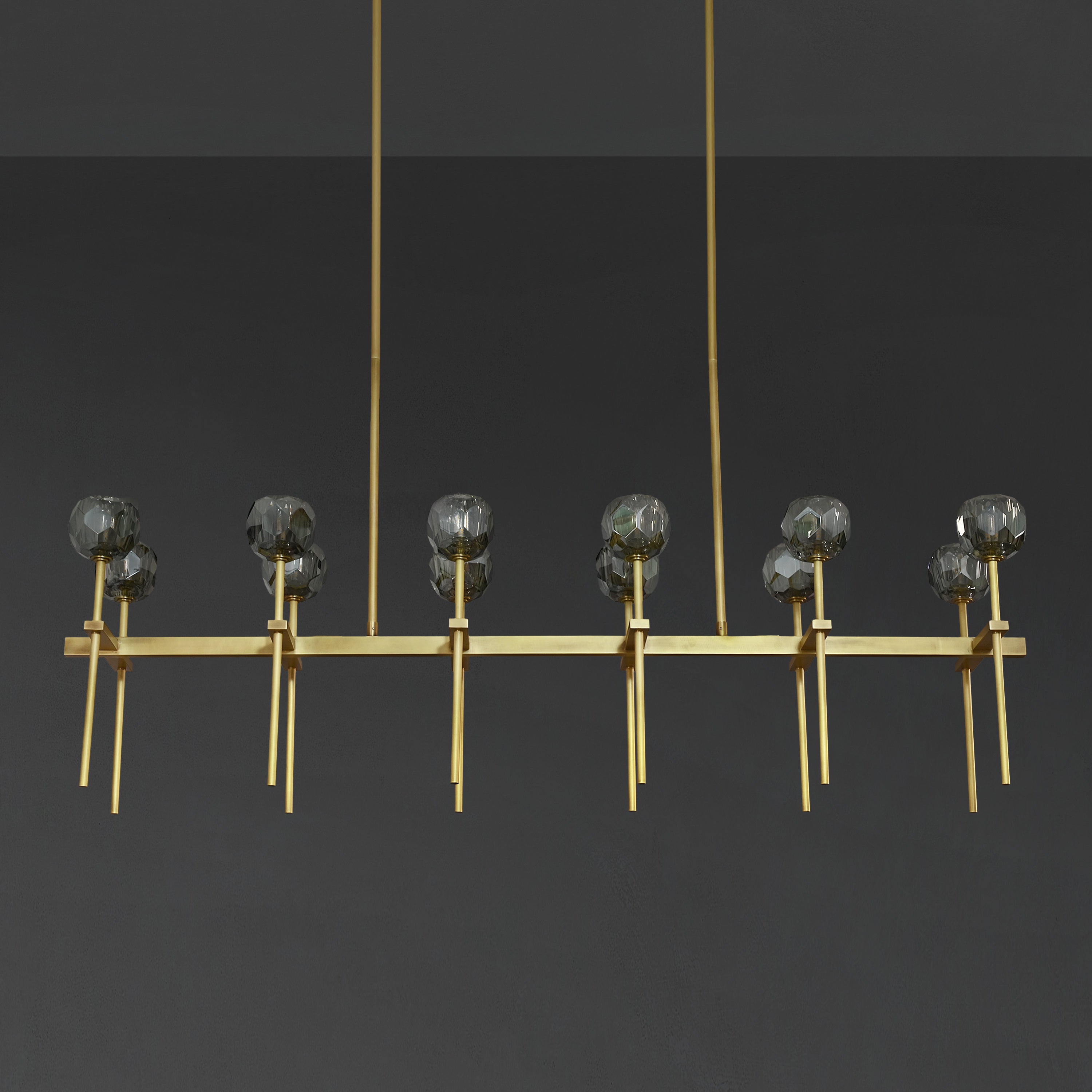 60 Inch Double Linear Smoked Crystal Globe Chandelier – Boule