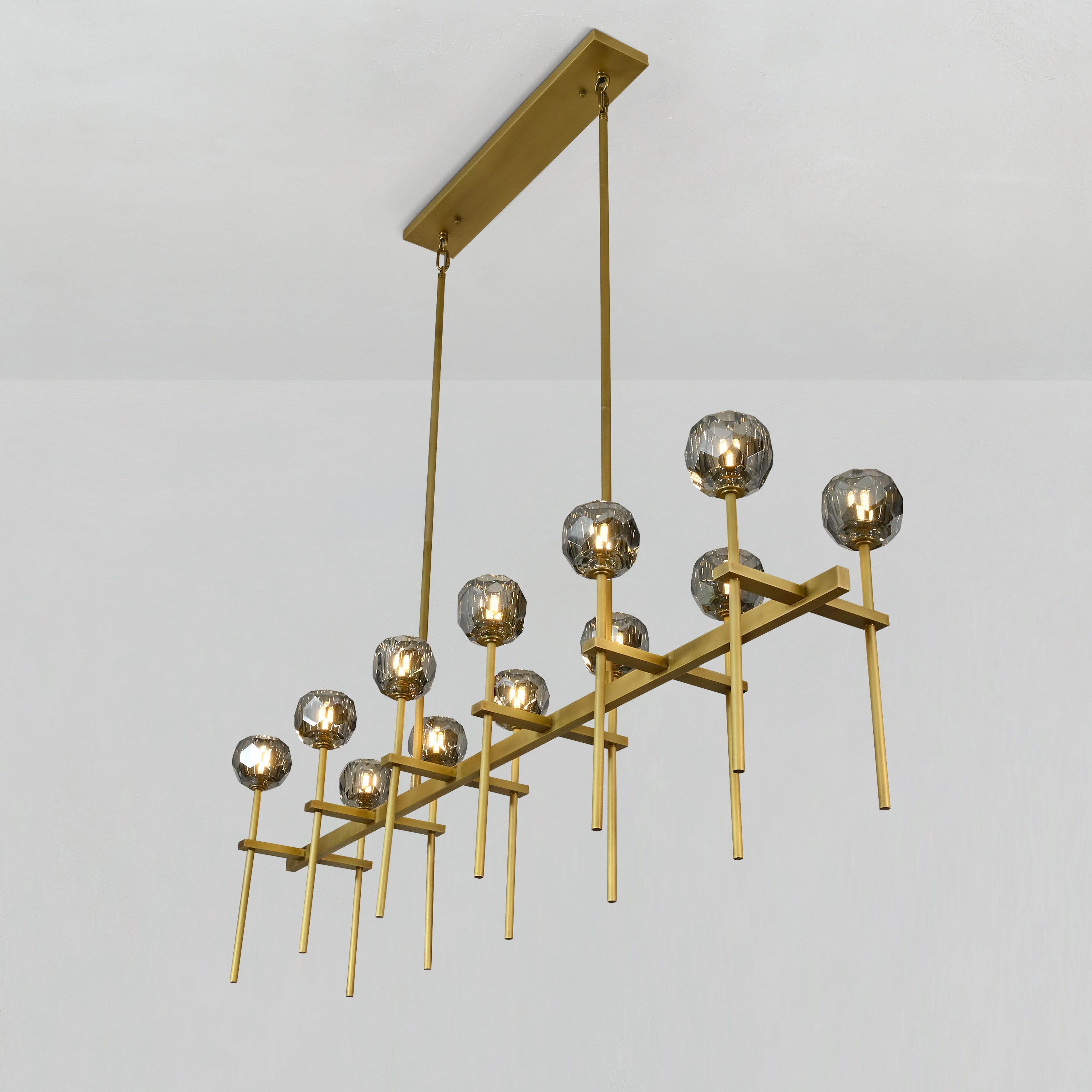 60 Inch Double Linear Smoked Crystal Globe Chandelier – Boule