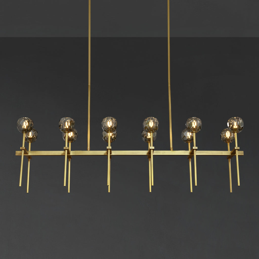 60 Inch Double Linear Smoked Crystal Globe Chandelier – Boule