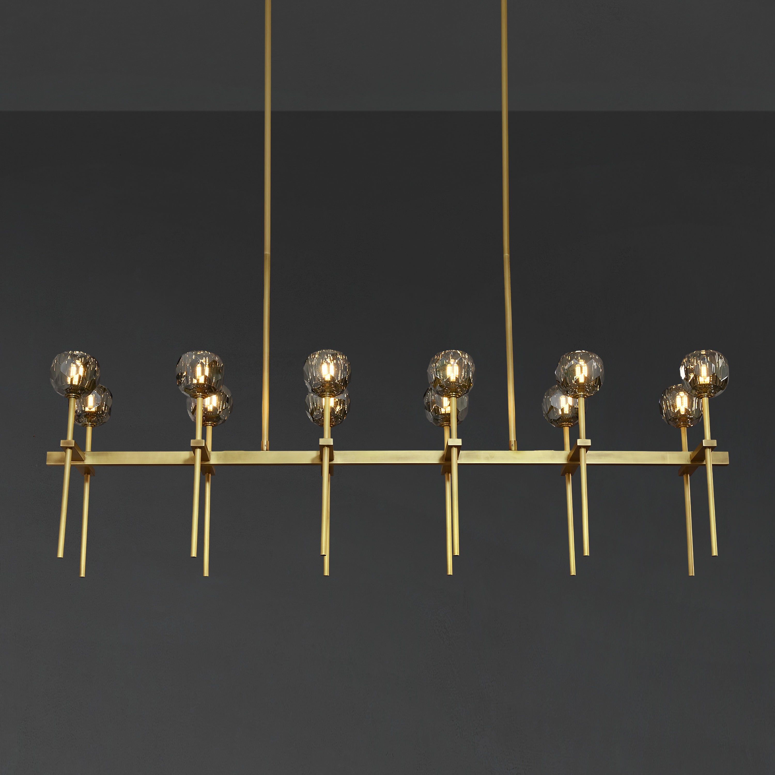 60 Inch Double Linear Smoked Crystal Globe Chandelier – Boule