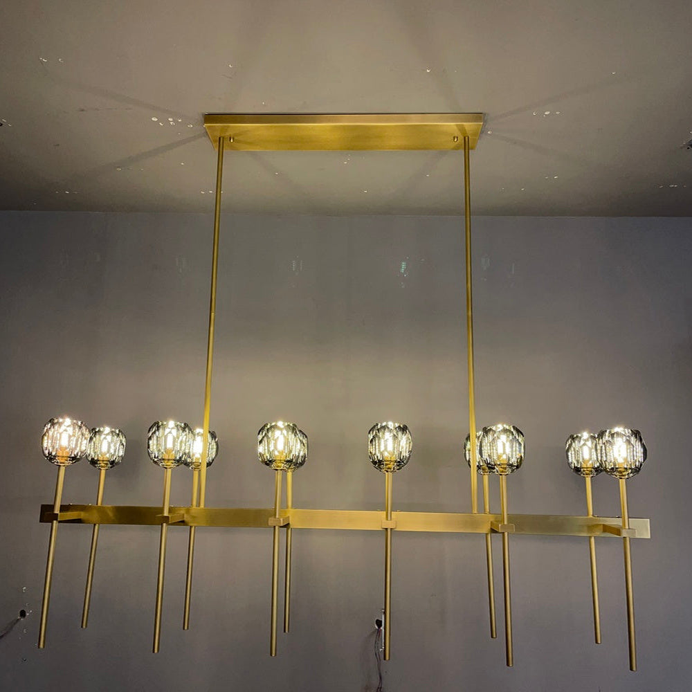 60 Inch Double Linear Smoked Crystal Globe Chandelier – Boule