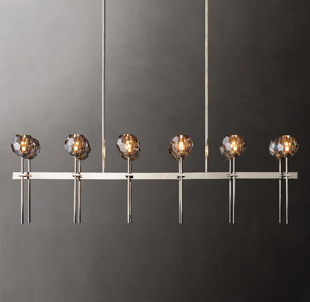 60 Inch Double Linear Smoked Crystal Globe Chandelier – Boule