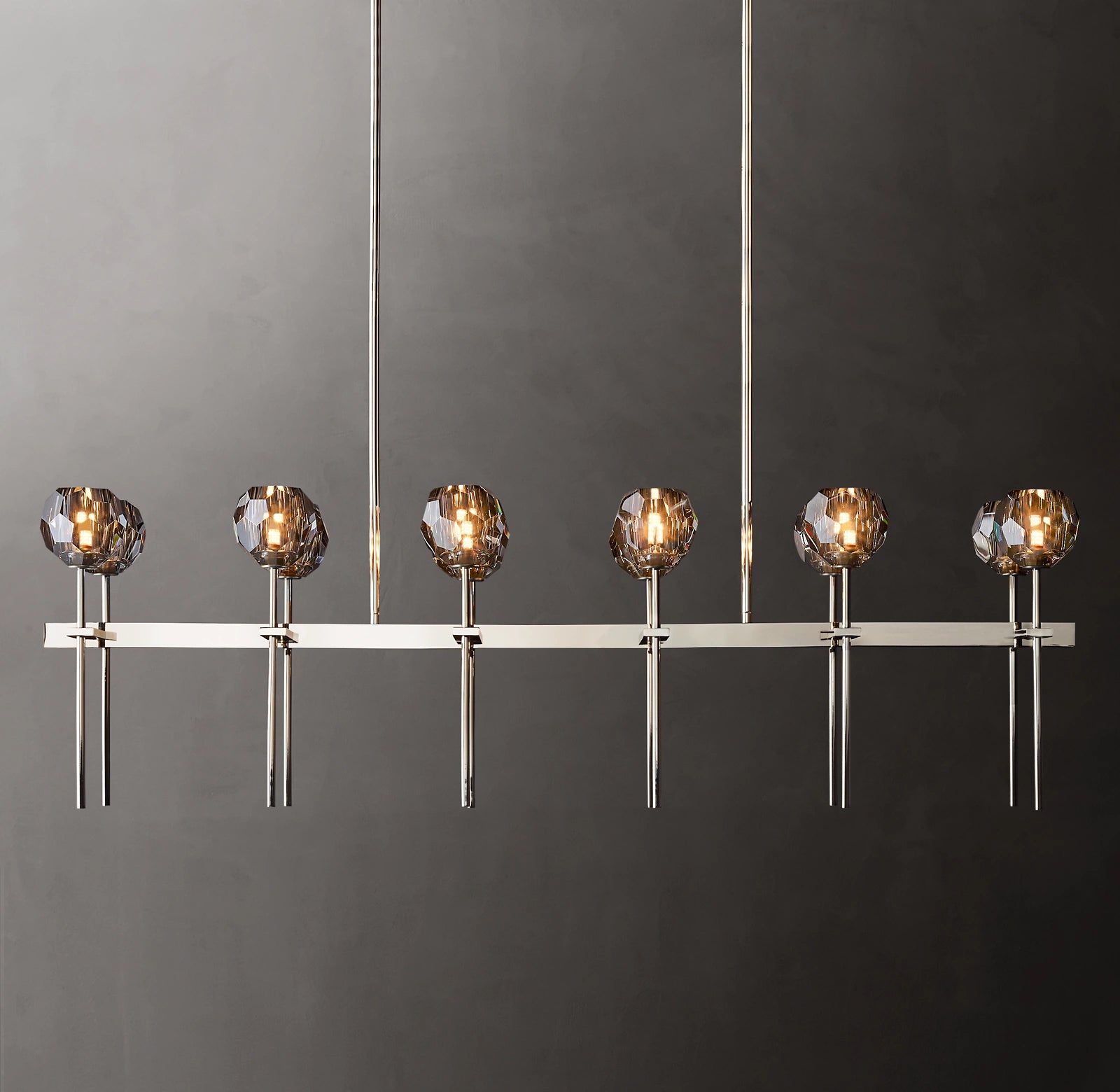 60 Inch Double Linear Smoked Crystal Globe Chandelier – Boule