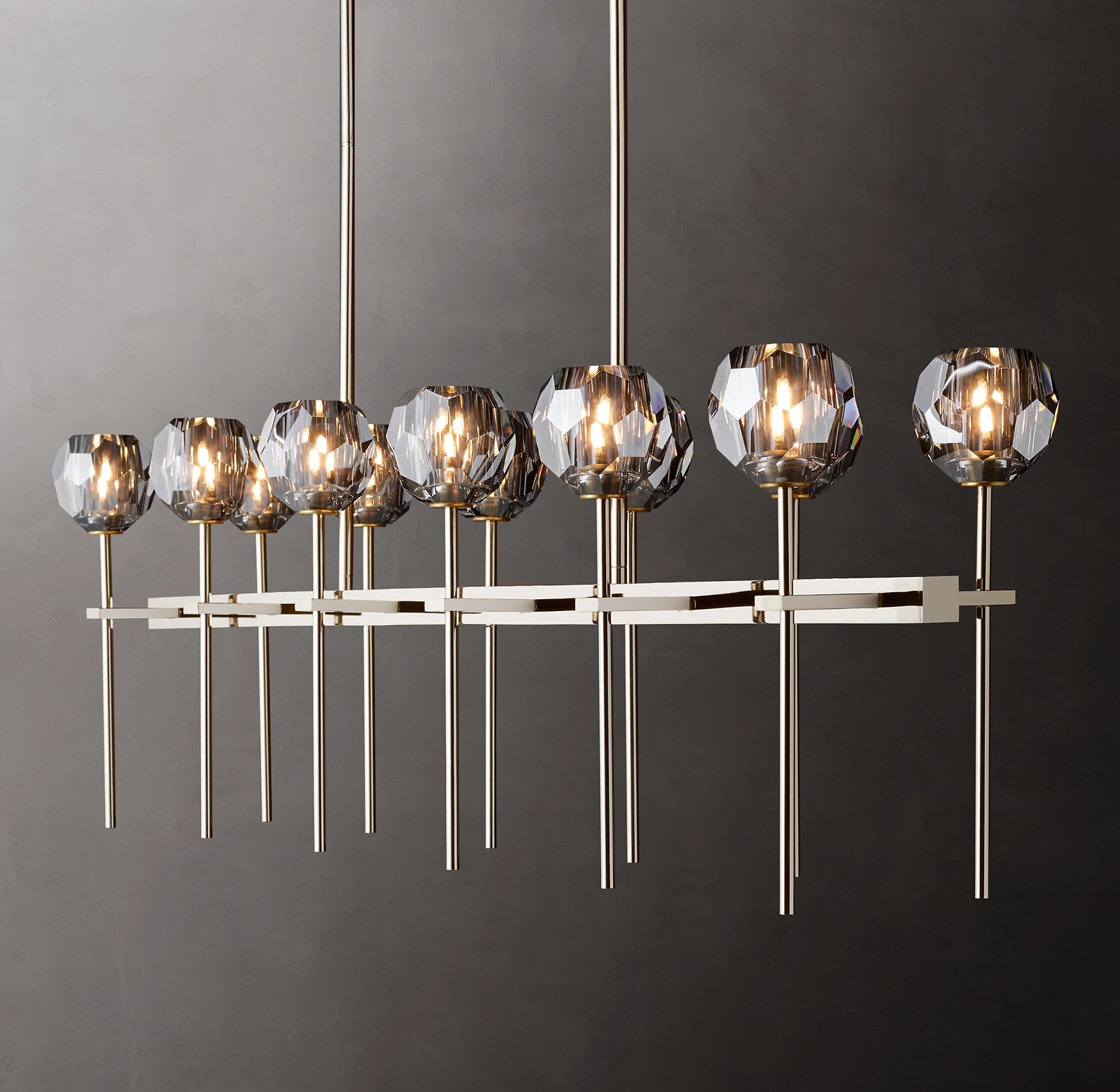 60 Inch Double Linear Smoked Crystal Globe Chandelier – Boule