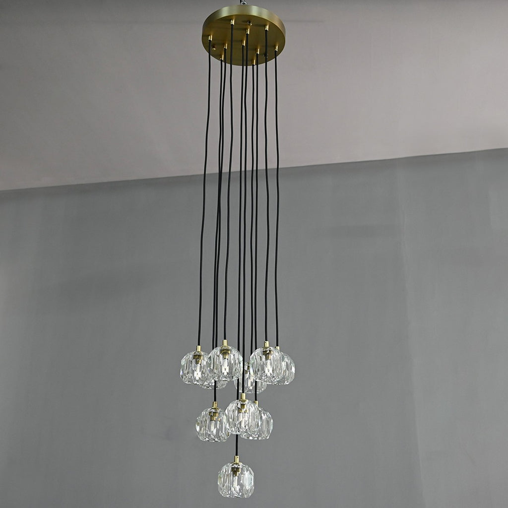 Modern dining room chandelier with clear crystal shades and black metal fixture