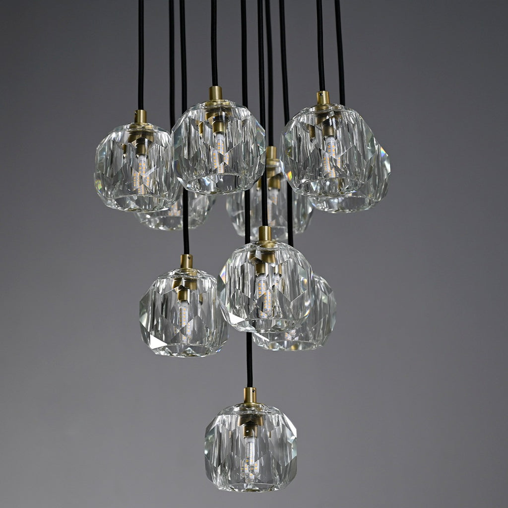 Modern dining room chandelier with clear crystal shades and black metal fixture