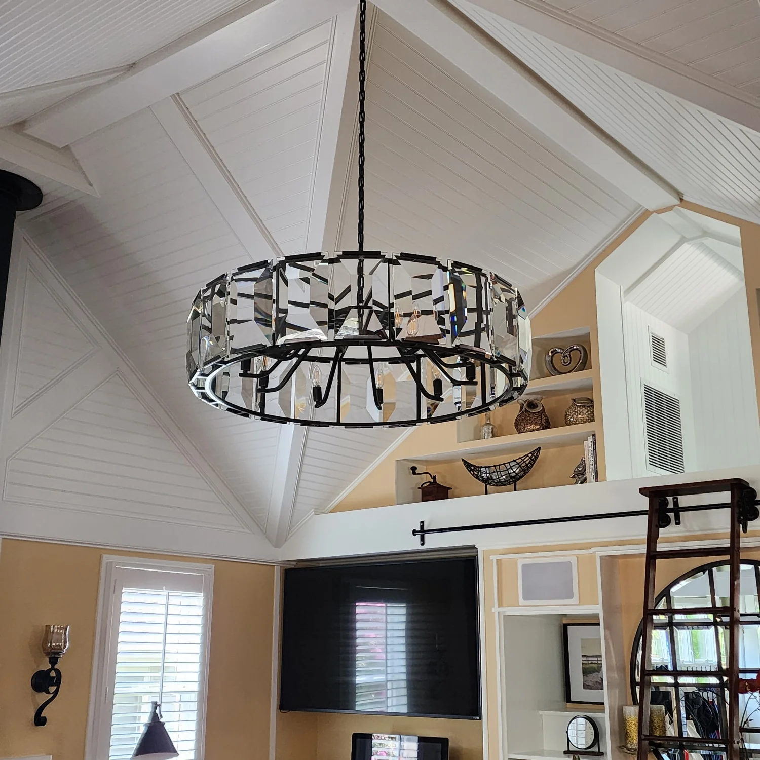 43 inch Crystal gold black round modern dining room bedroom chandelier