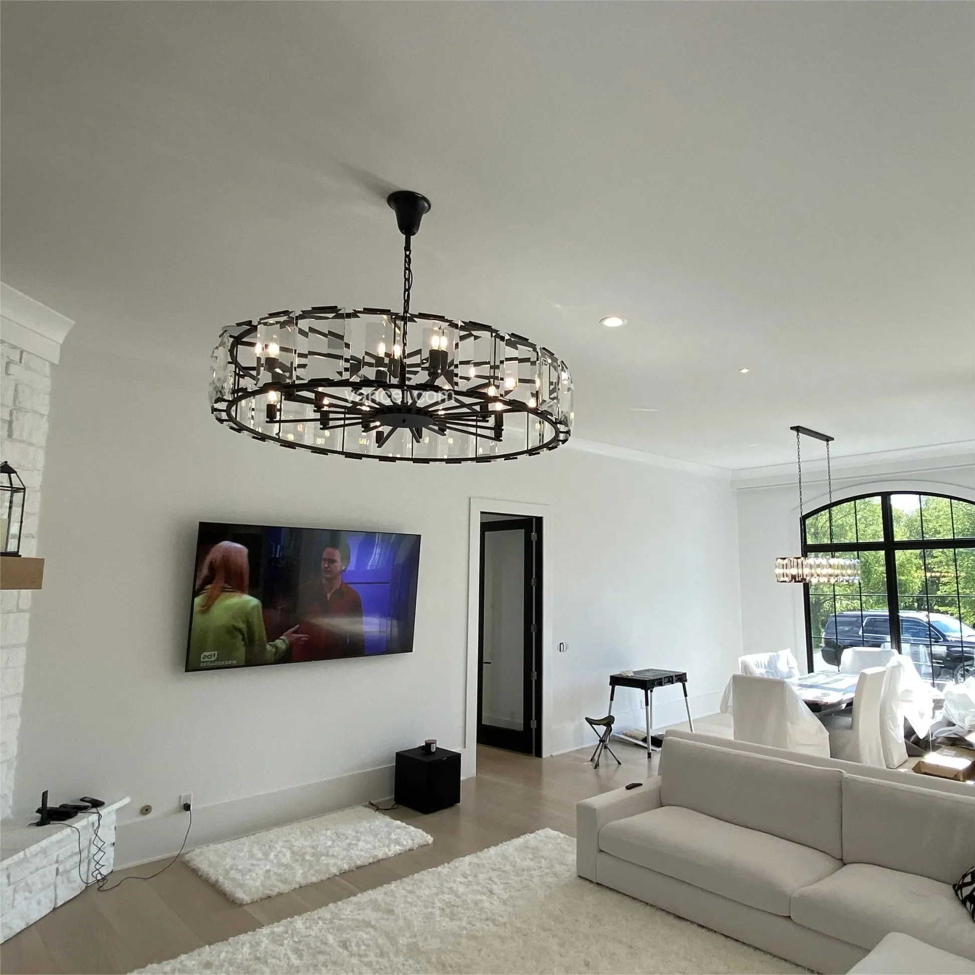 60 inch large Crystal gold black round modern dining room bedroom chandelier