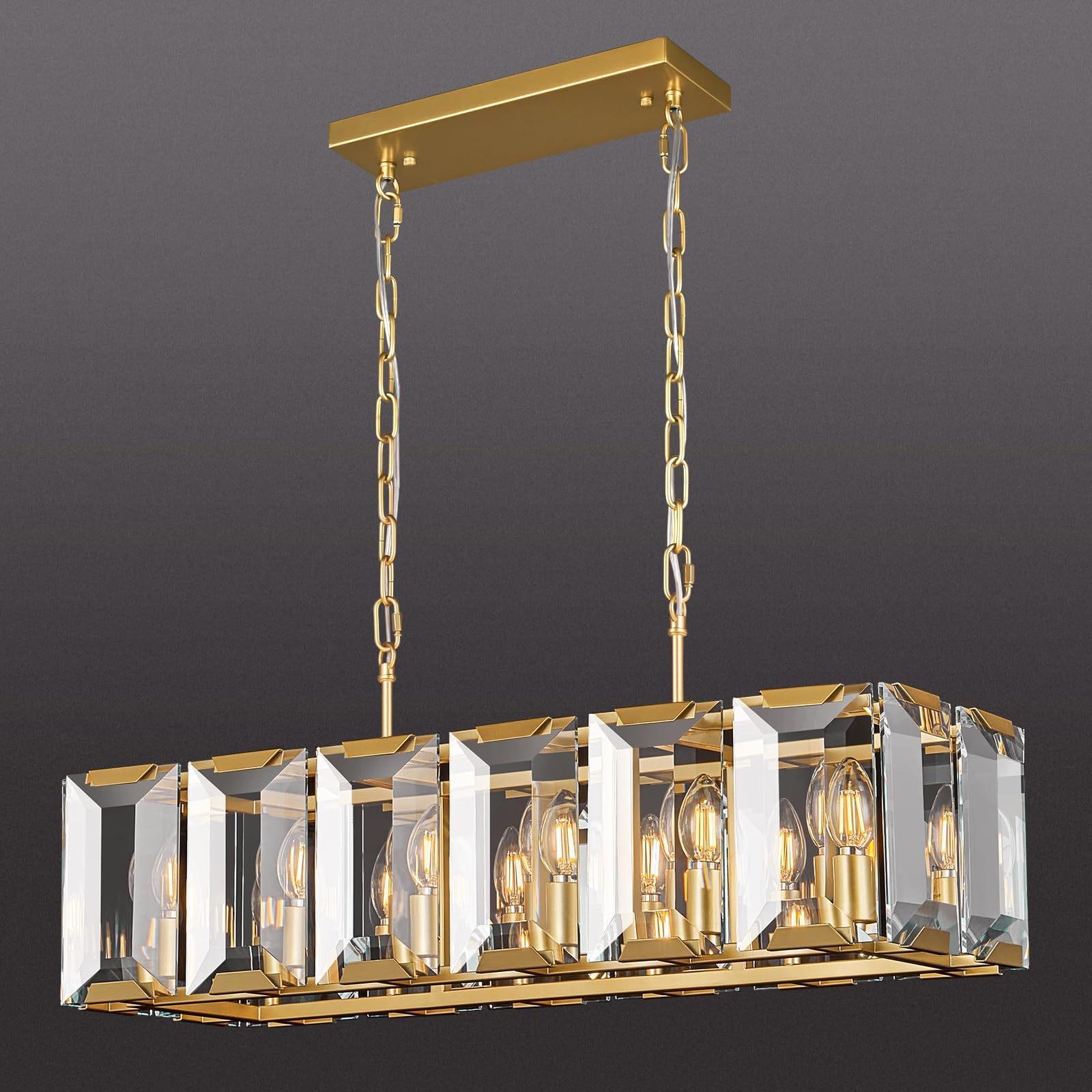 42 inch large Crystal gold black Rectangular modern dining room chandelier